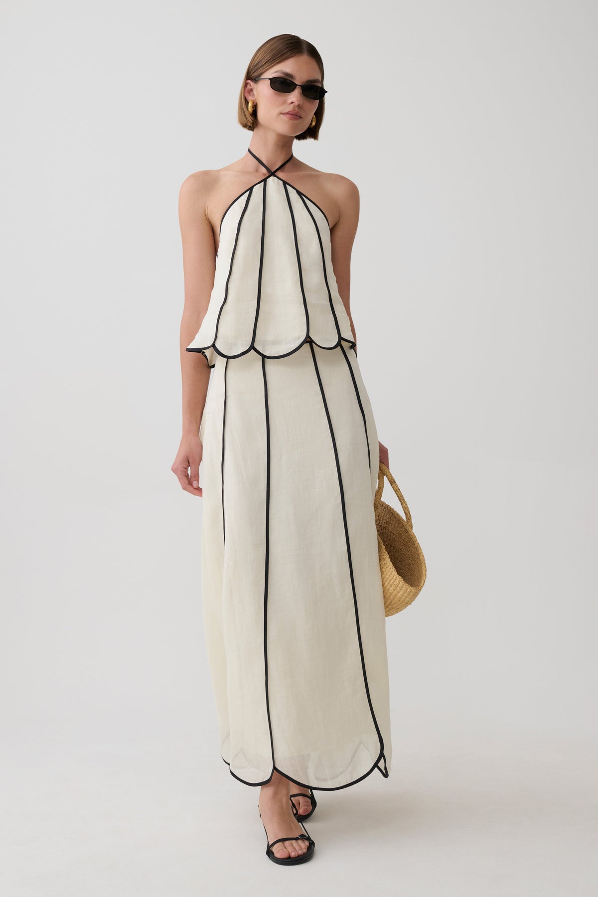 Georgia Panelled Midi Skirt - White/Black