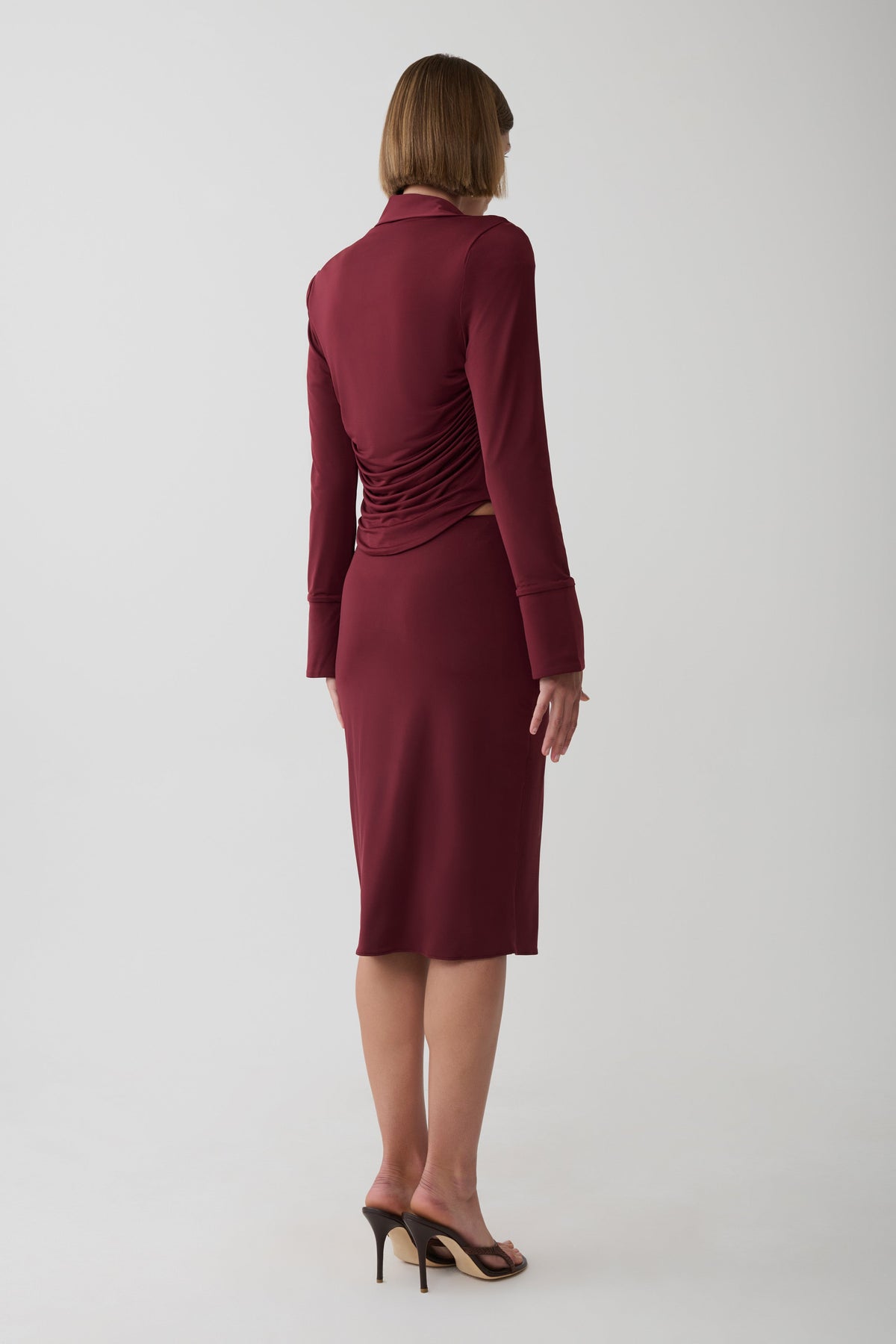 Svetlana Twist Side Detail Midi Skirt - Wine