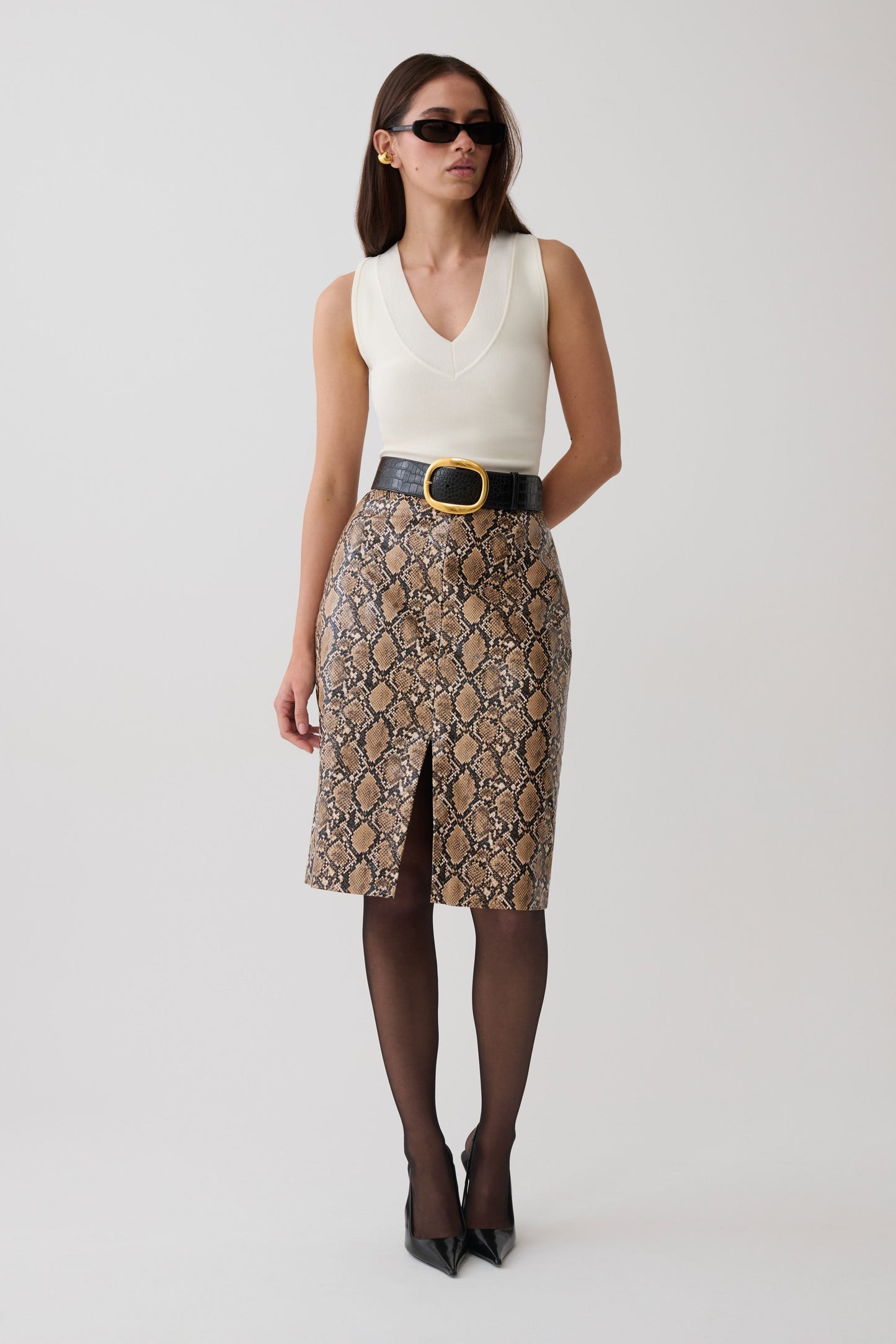 Alexis Faux Leather Midi Skirt - Snake Print
