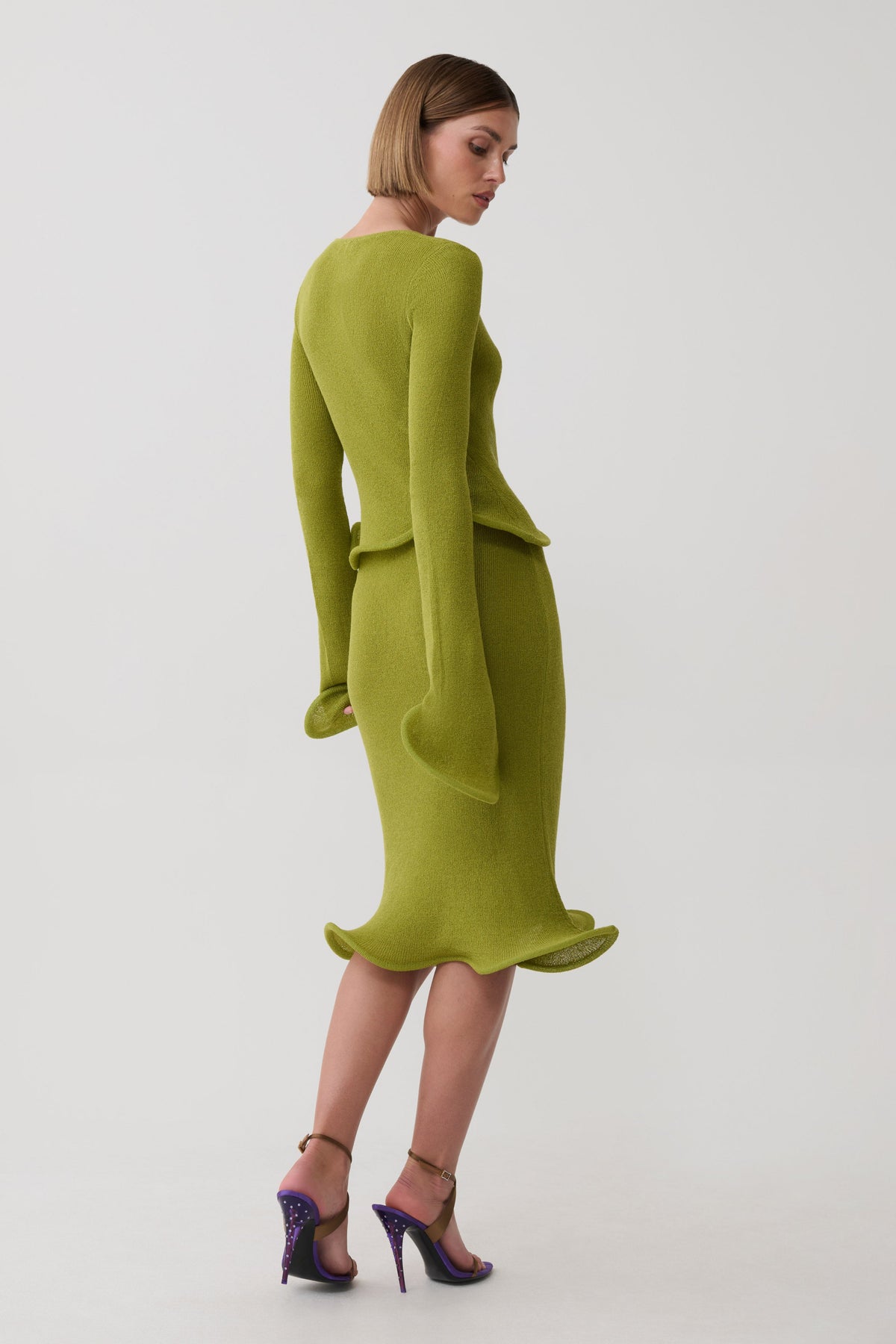 Gigi Knit Knee Length Skirt - Olive