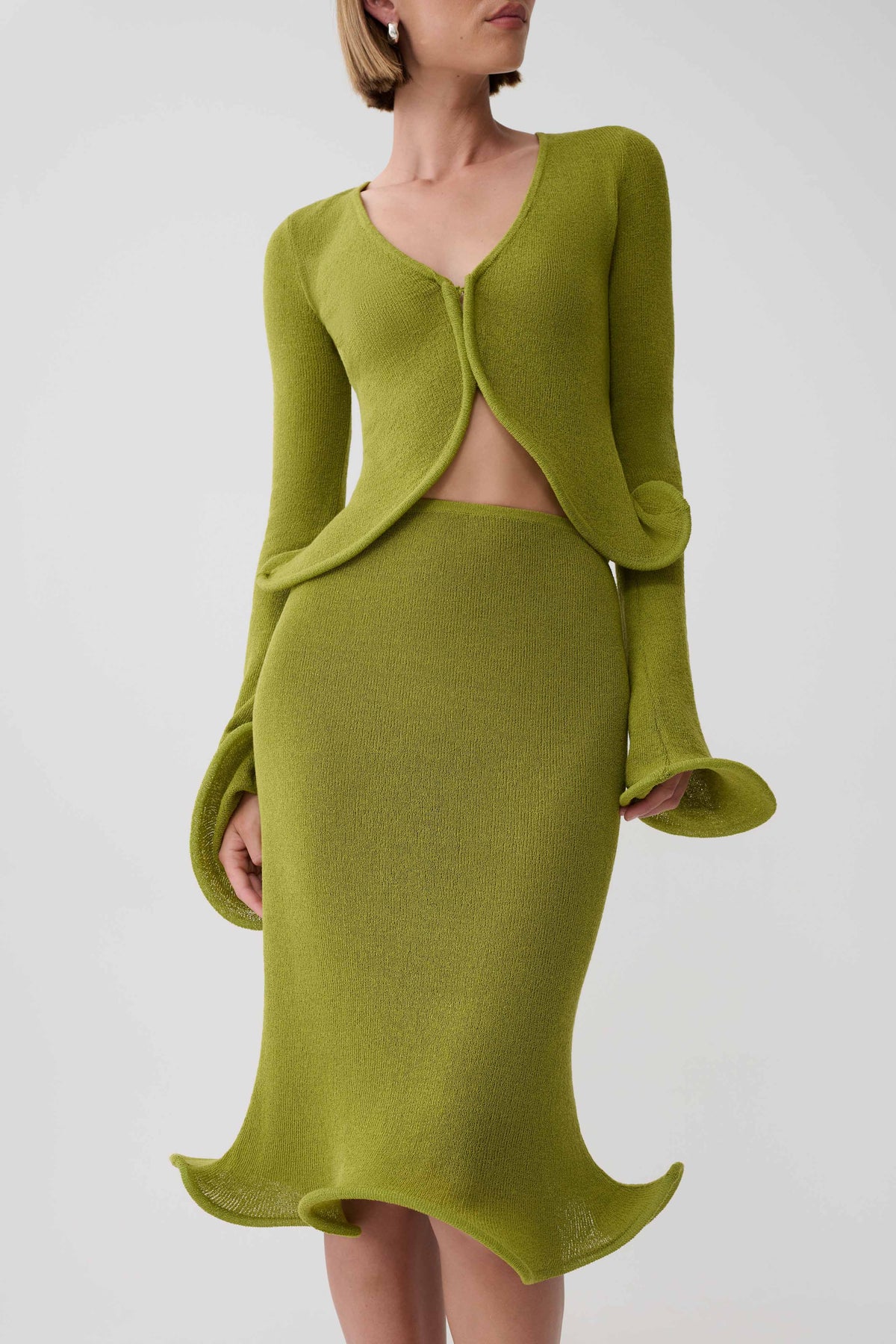 Gigi Knit Knee Length Skirt - Olive