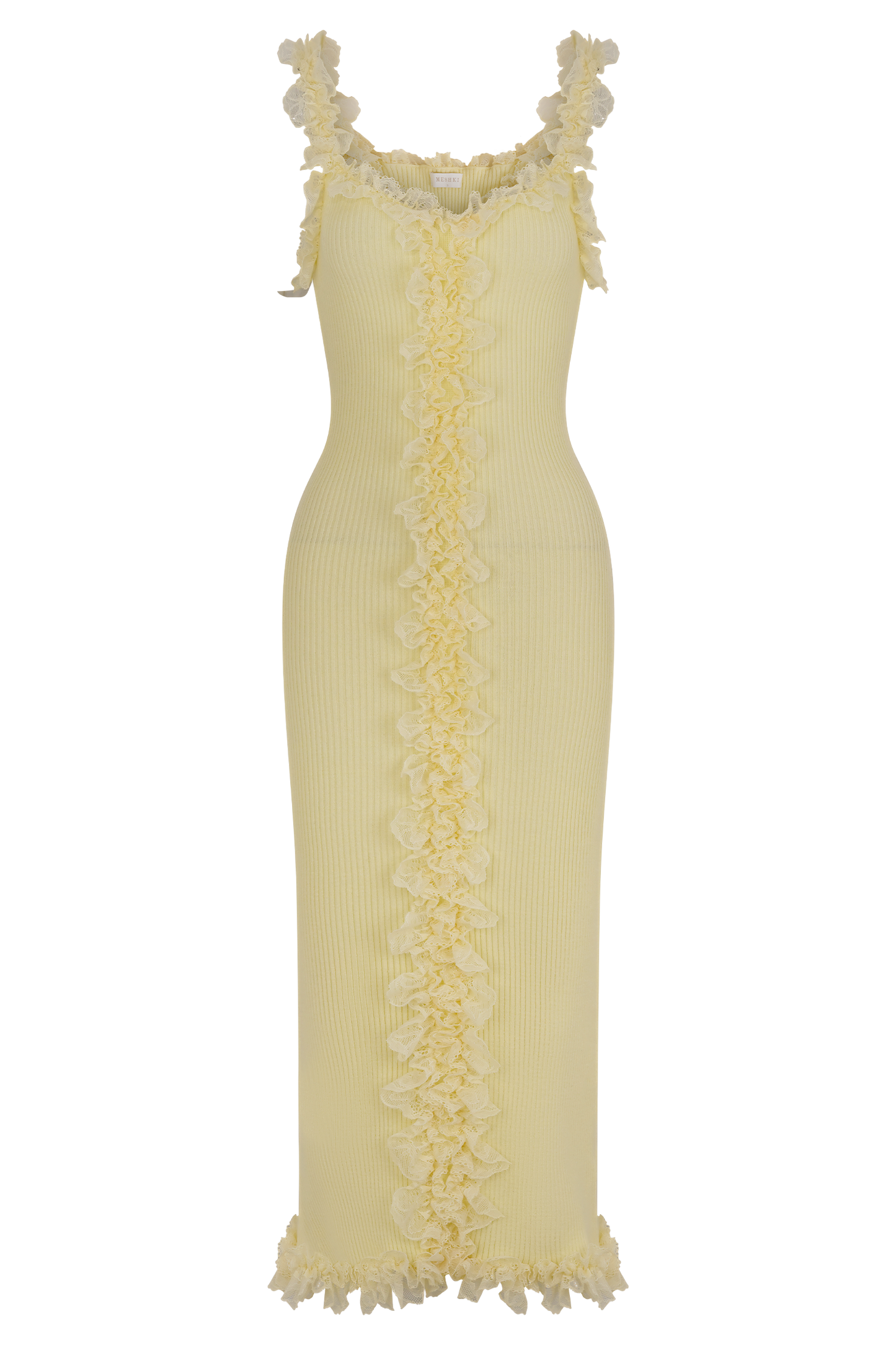 Shay Lace Ruffle Knit Midi Dress - Lemon
