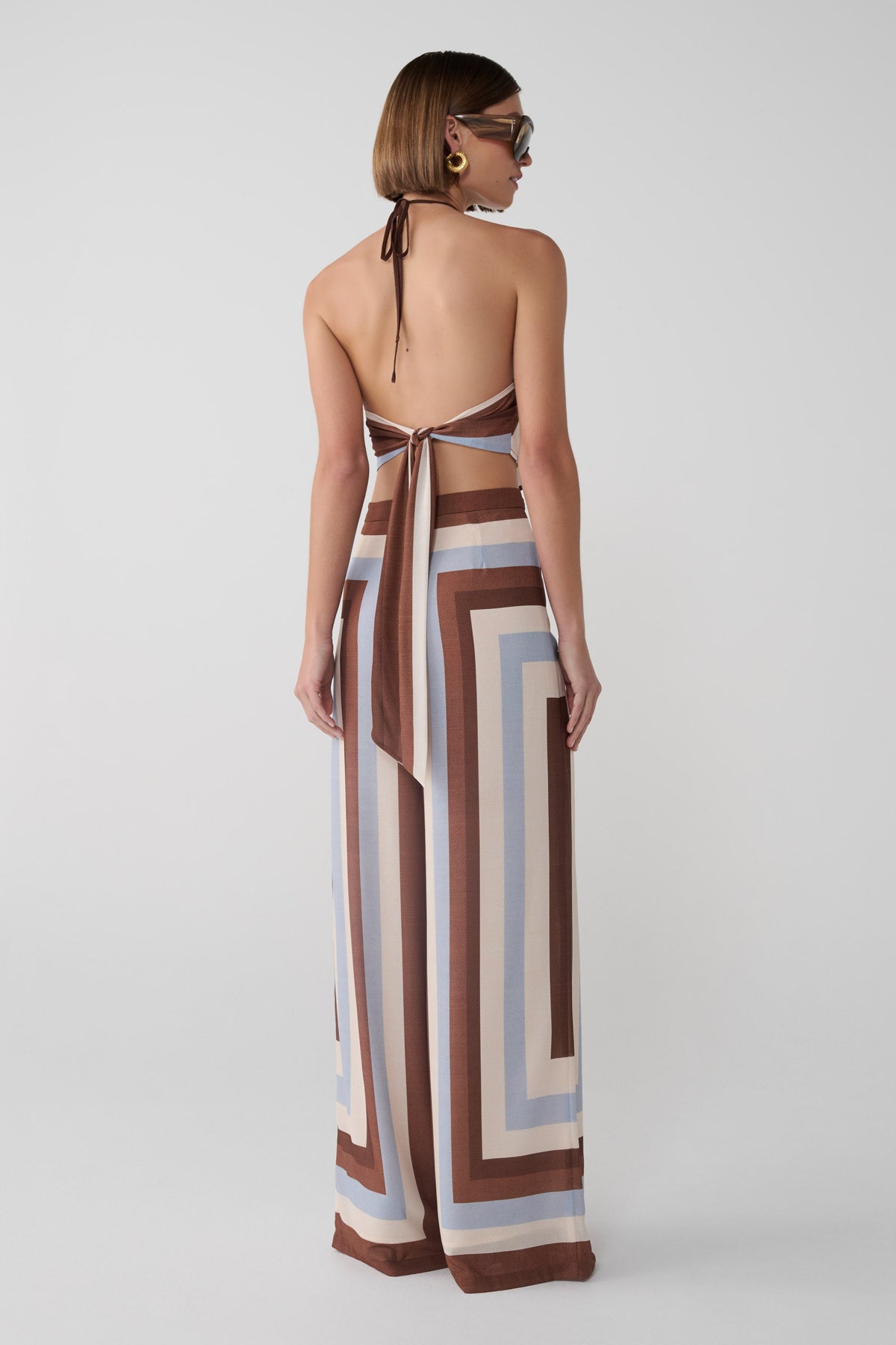 Thea Halter Chiffon Sleeveless Top - Blue Stripe