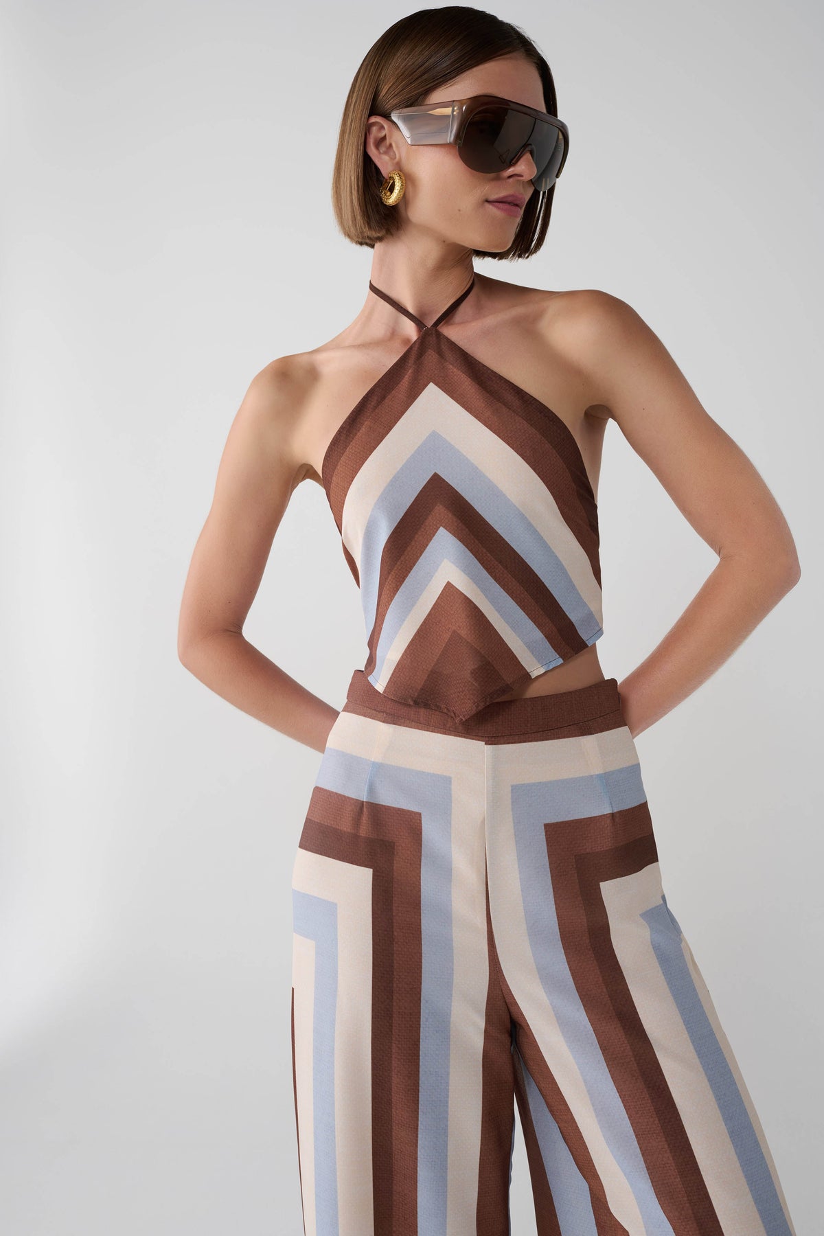 Thea Halter Chiffon Sleeveless Top - Blue Stripe