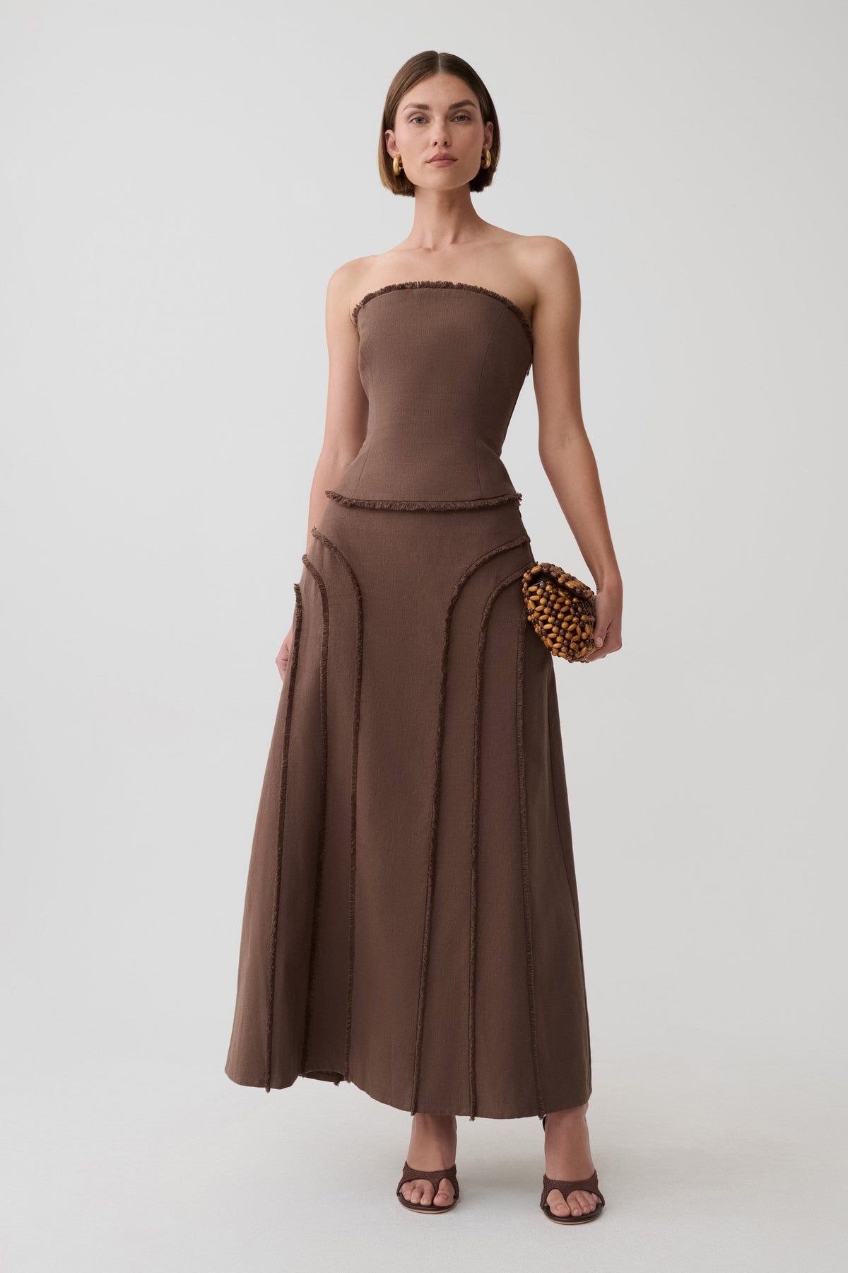 Annie Strapless Tie Back Linen Top - Dark Chocolate