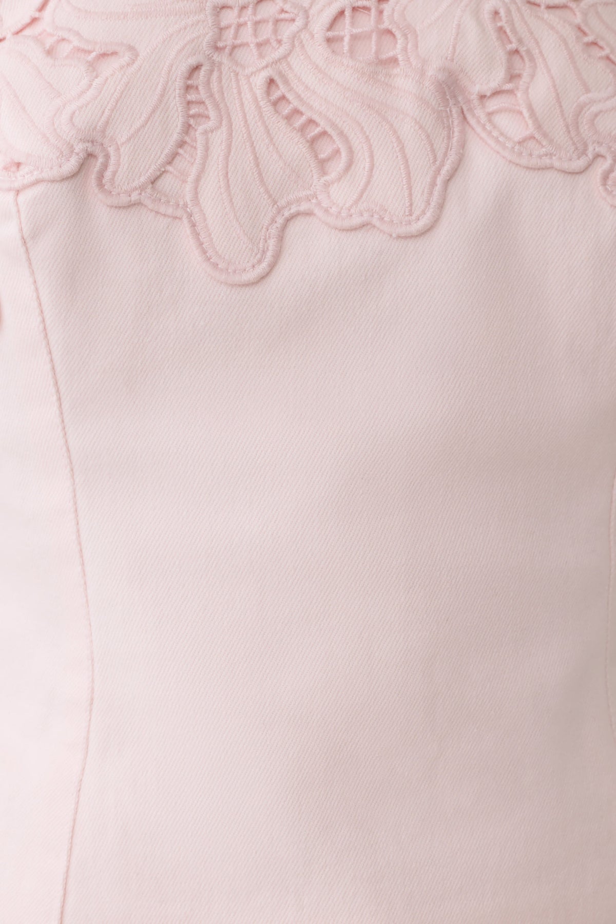 Tillie Flower Embroidery Strapless Denim Top - Baby Pink