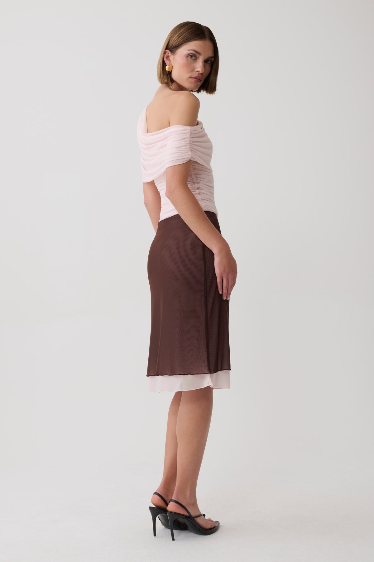 Arina Fluid Loose Neck Jersey Mesh Top - Pale Pink