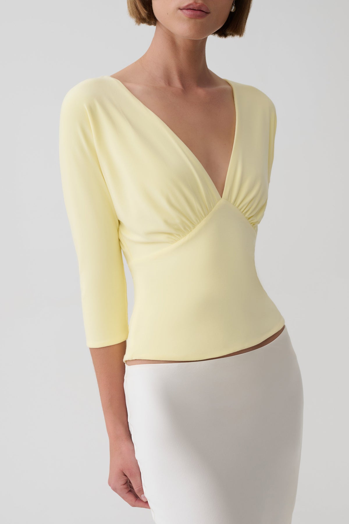 Mya Plunge V Neck Short Sleeve Top - Sunny Lemon