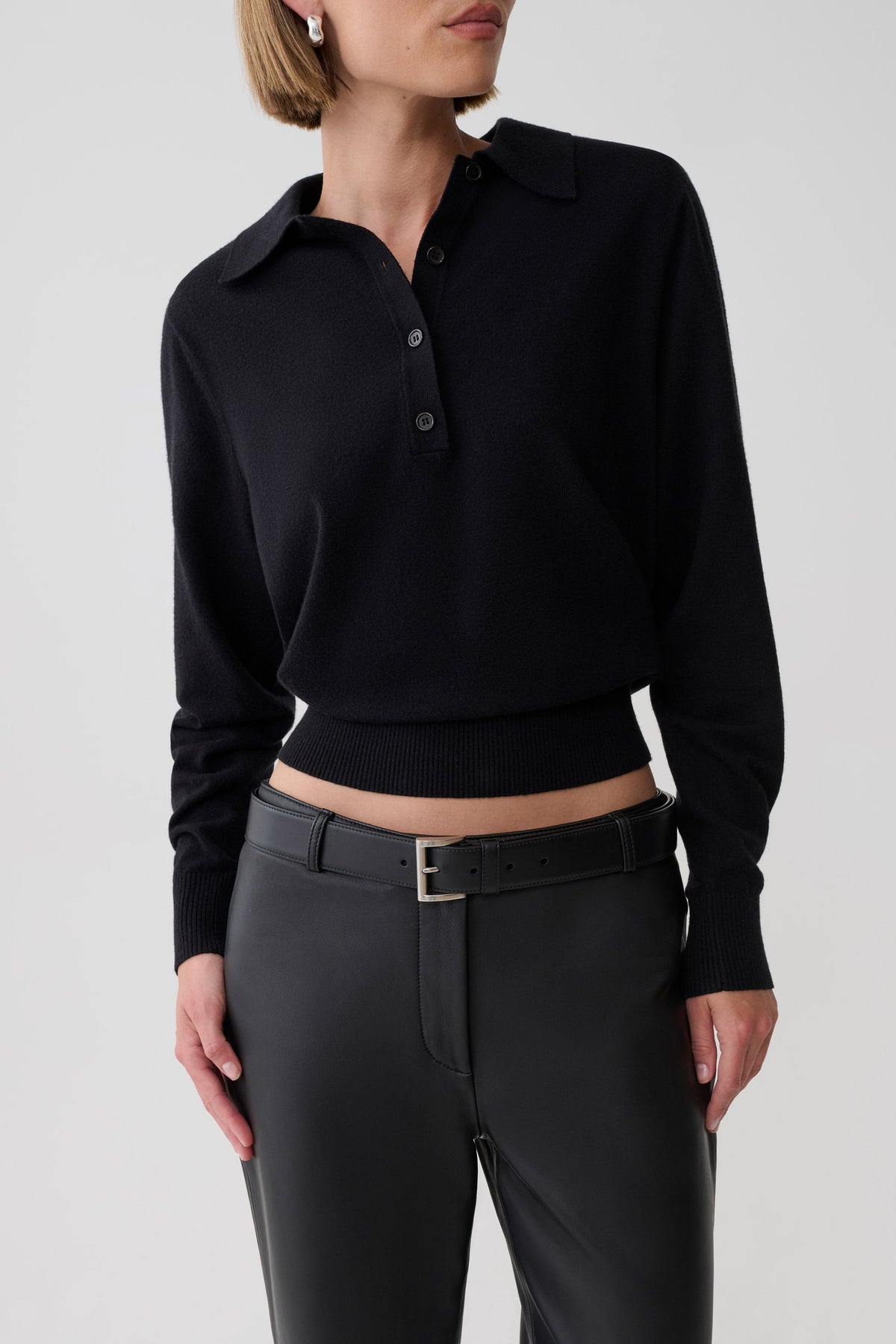 Logan Knit Top With Shoulder Pads - Black