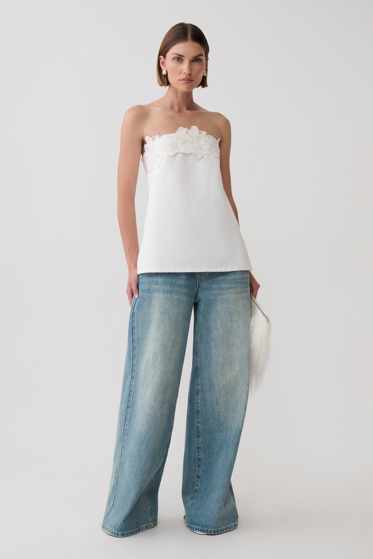 Anamarie Denim Floral Strapless Top - White