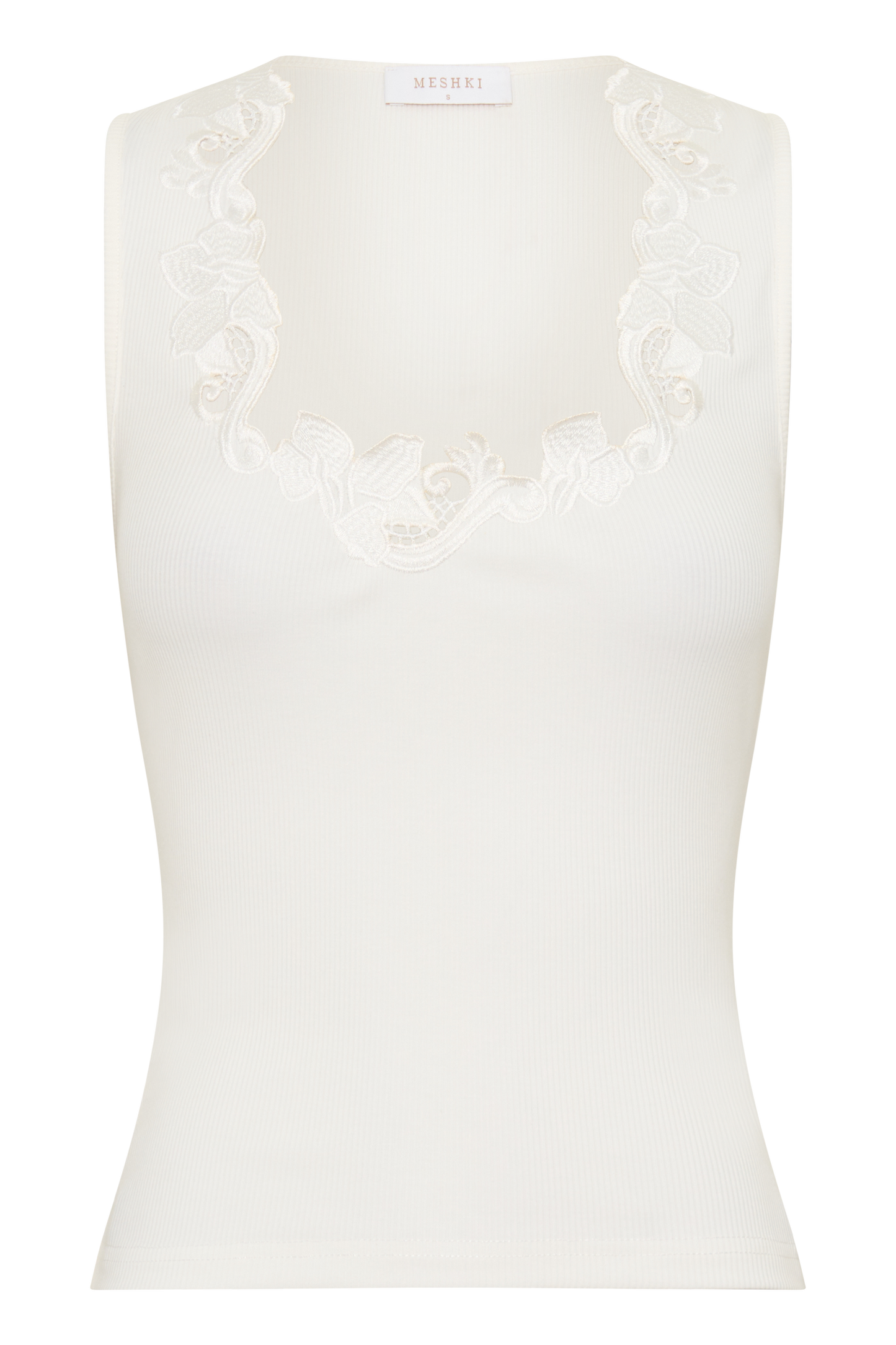 Vianna Broderie Ribbed Tank Top - Ivory