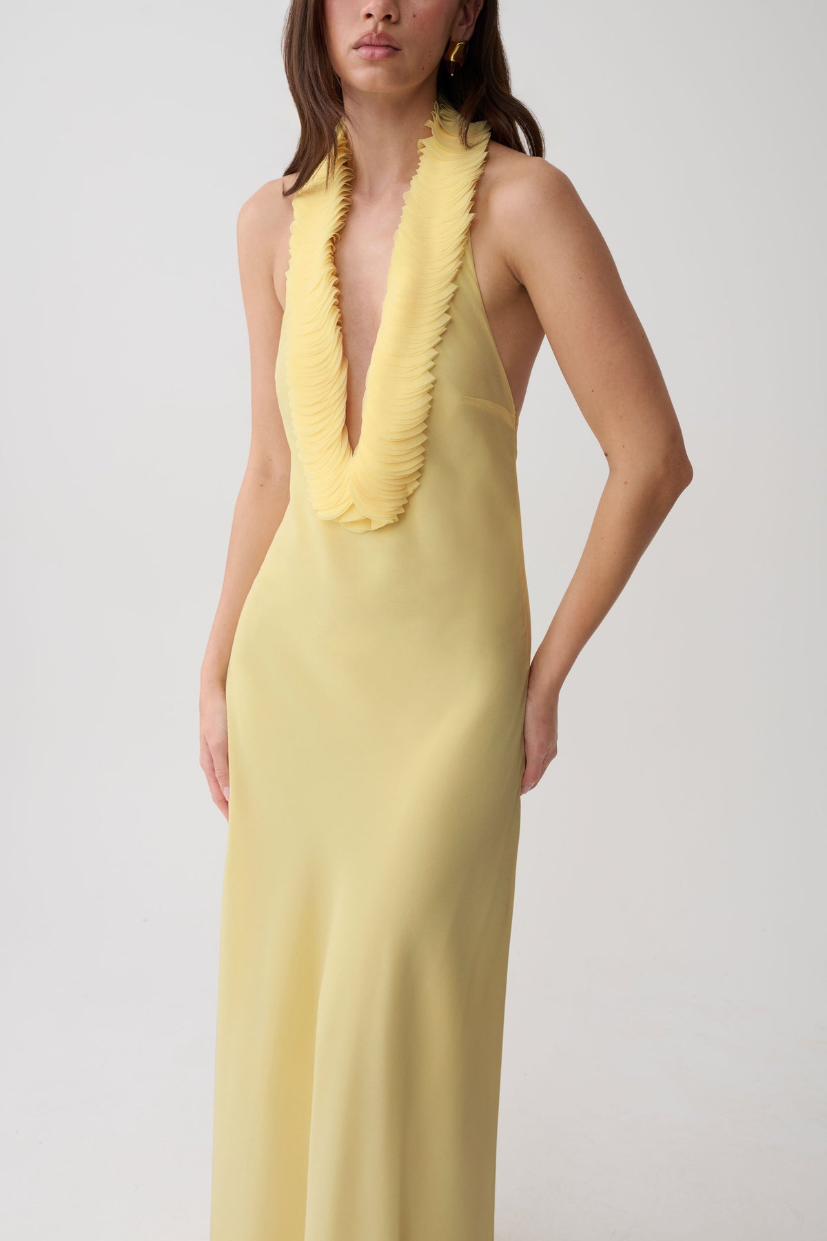 Floriane Chiffon Halter Maxi Dress - Lemon