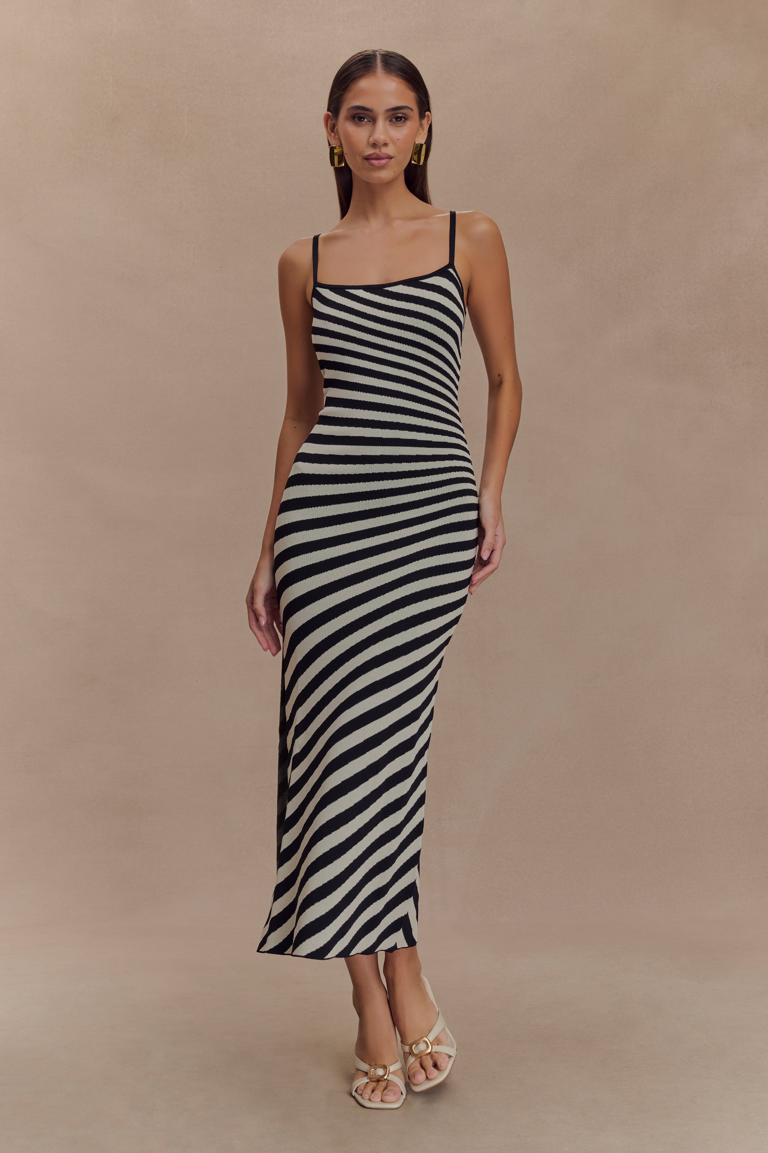 Raven Striped Knit Midi Dress / Black/White | MESHKI | XXL Raven Striped Knit Midi Dress / Black/White | MESHKI | XXL