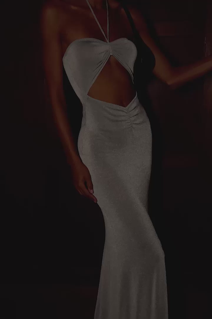 Lilith Reflective Knit Maxi Dress - Silver