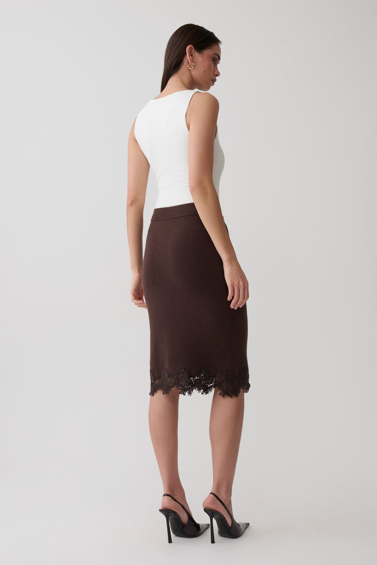 Kaelin Lace Knit Skirt - Chocolate