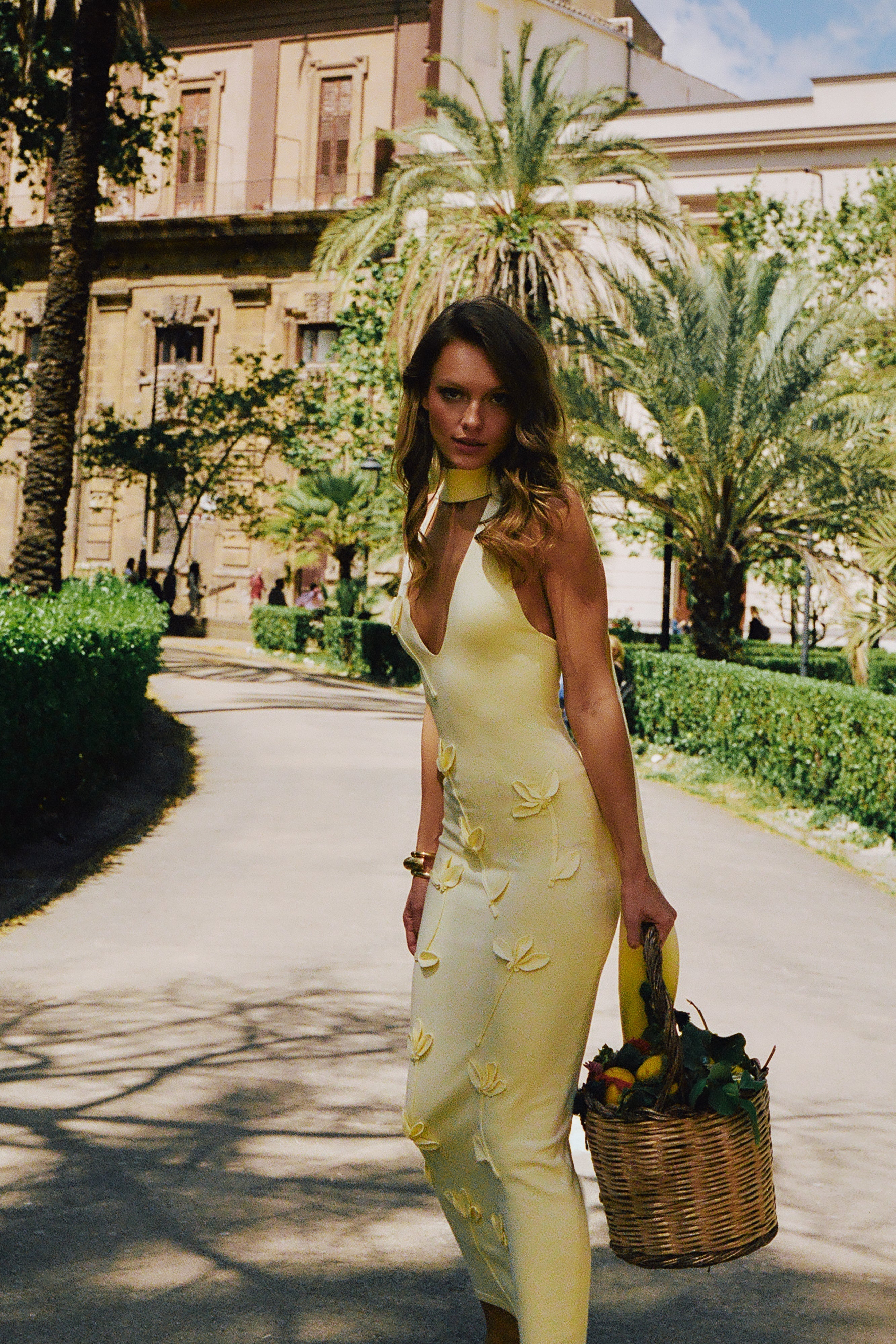 Wynn Floral Knit Midi Dress / Lemon | MESHKI | XS Wynn Floral Knit Midi Dress / Lemon | MESHKI | XS