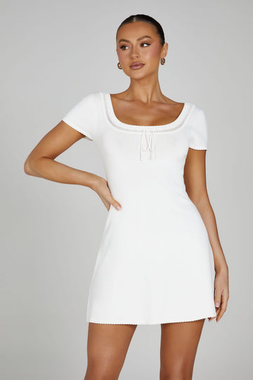 Pointelle Knit Mini Dress - White