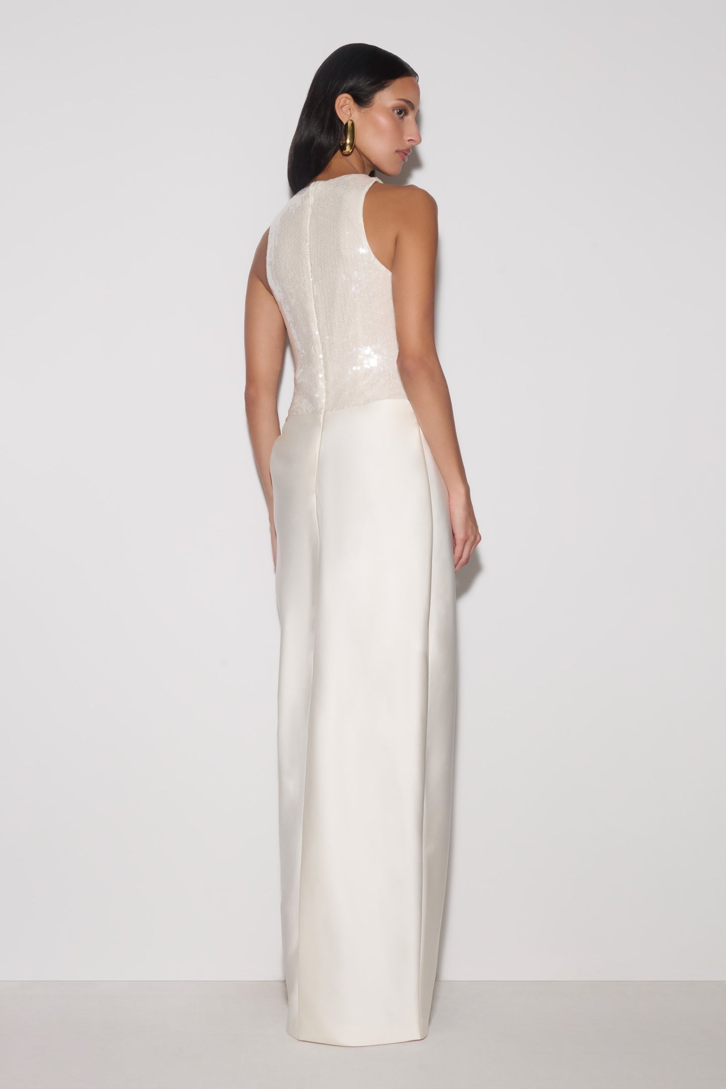Addison Sequin & Satin Maxi Dress - White