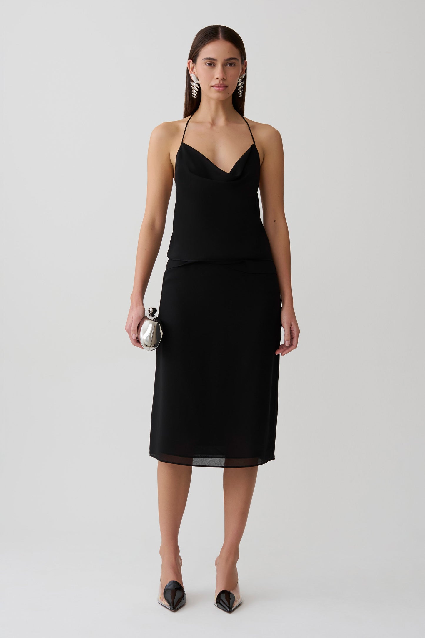 Amelia Chiffon Midi Skirt - Black