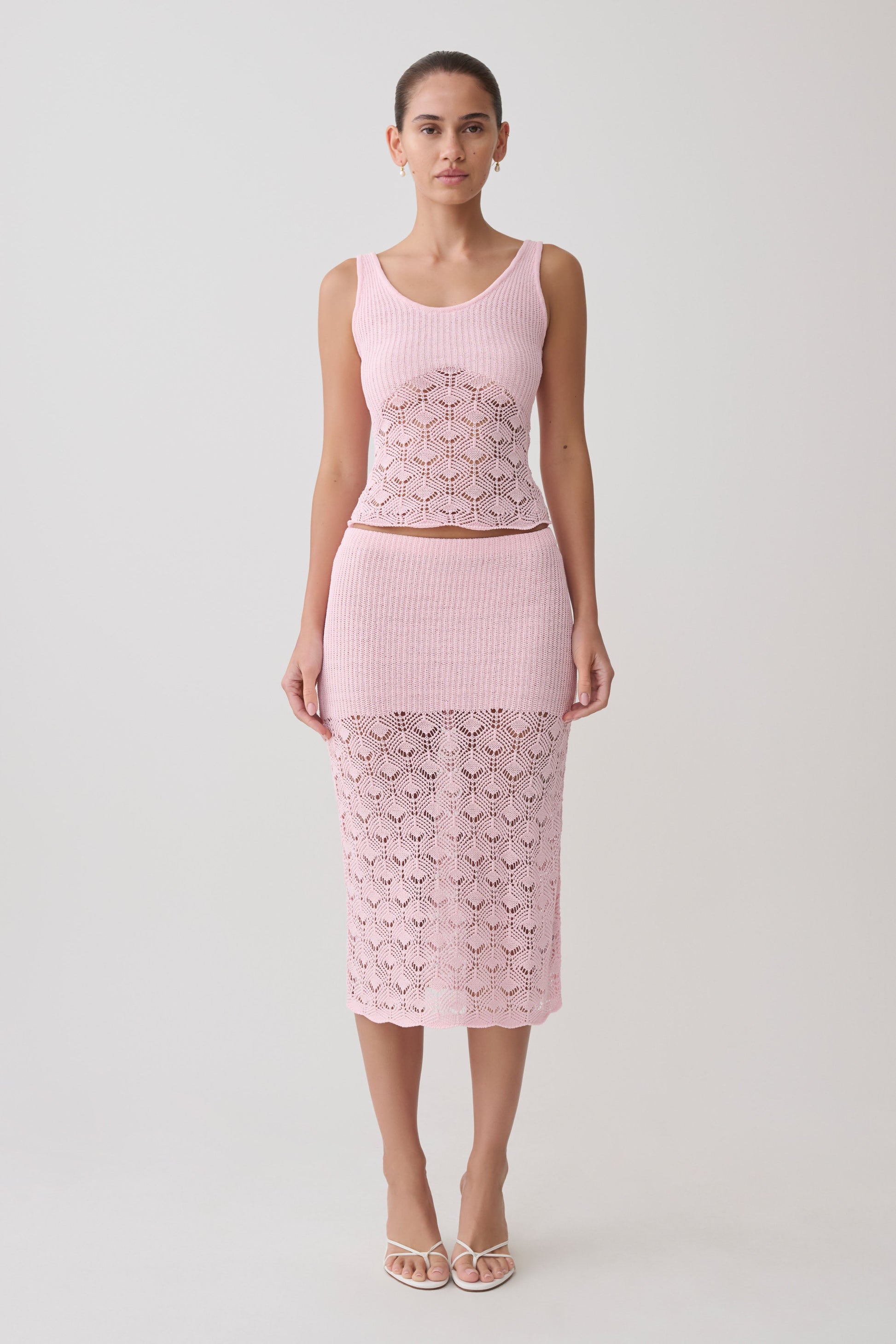 Atlantis Crochet Knit Midi Skirt - Baby Pink