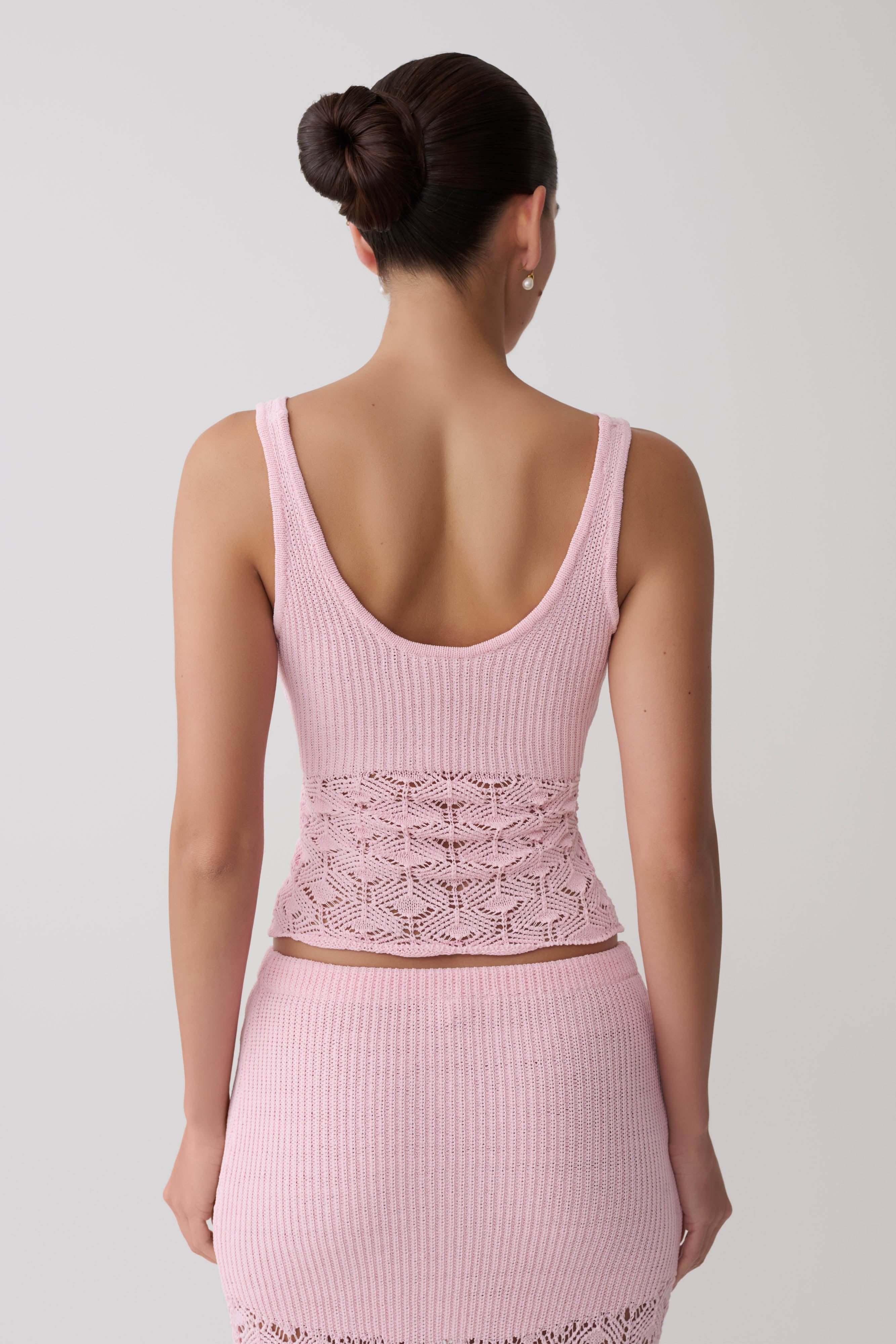Atlantis Crochet Knit Top - Baby Pink | MESHKI US