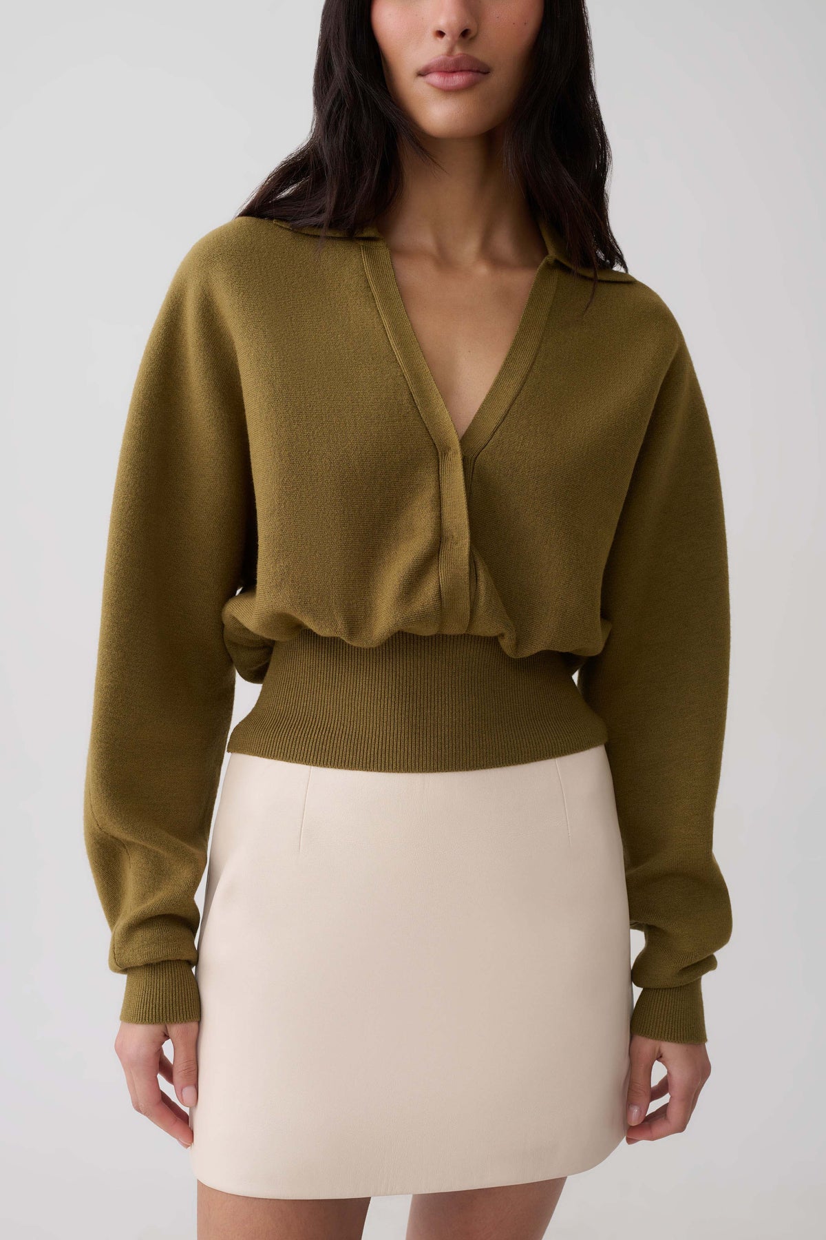 Kasey Long Sleeve Blouson Top - Olive #2