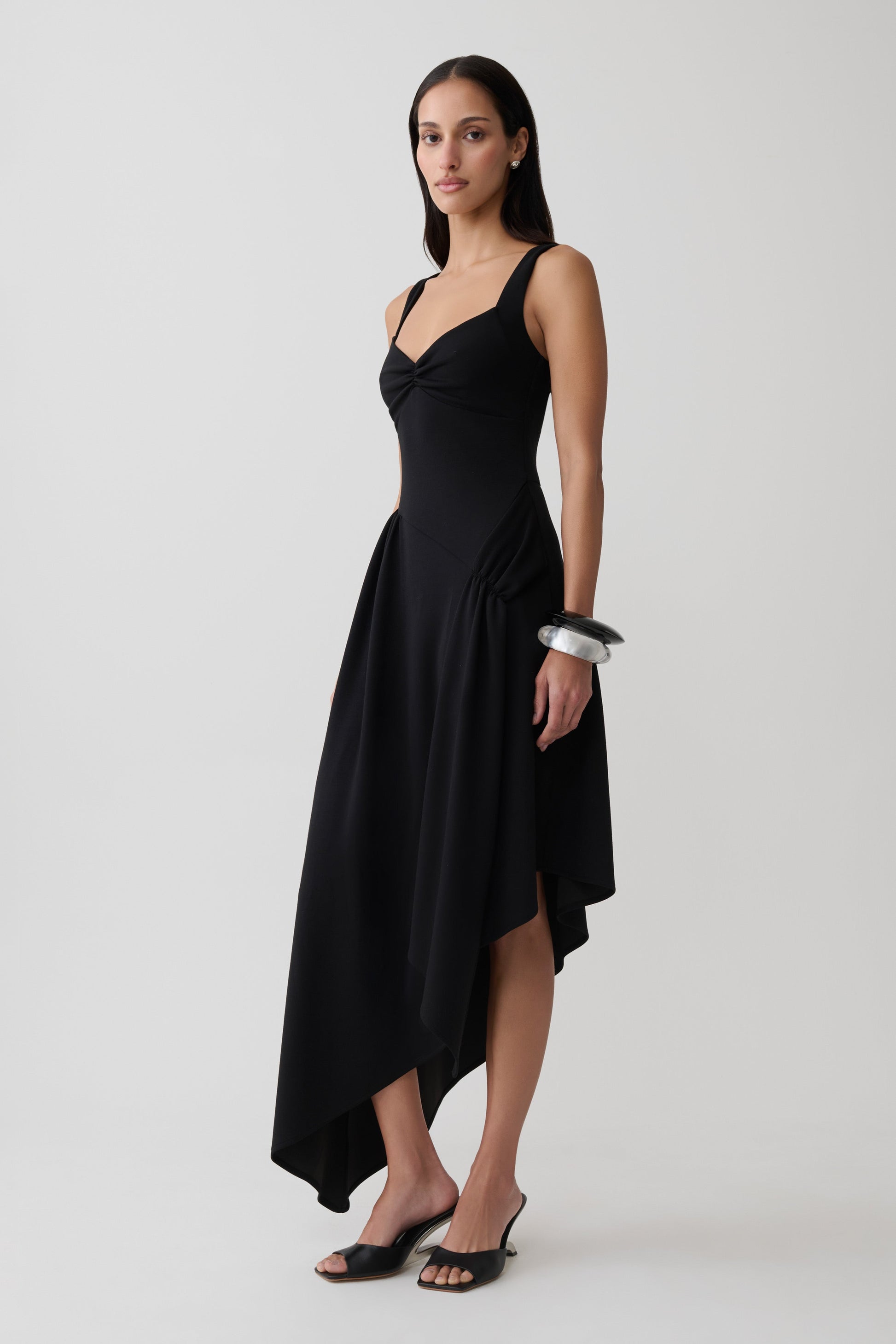 asymmetric black dress Cellini Hem Midi Fit Model is 55 Women's Wide US Size:9W Evening Red Carpet Dress handcrafted shoes