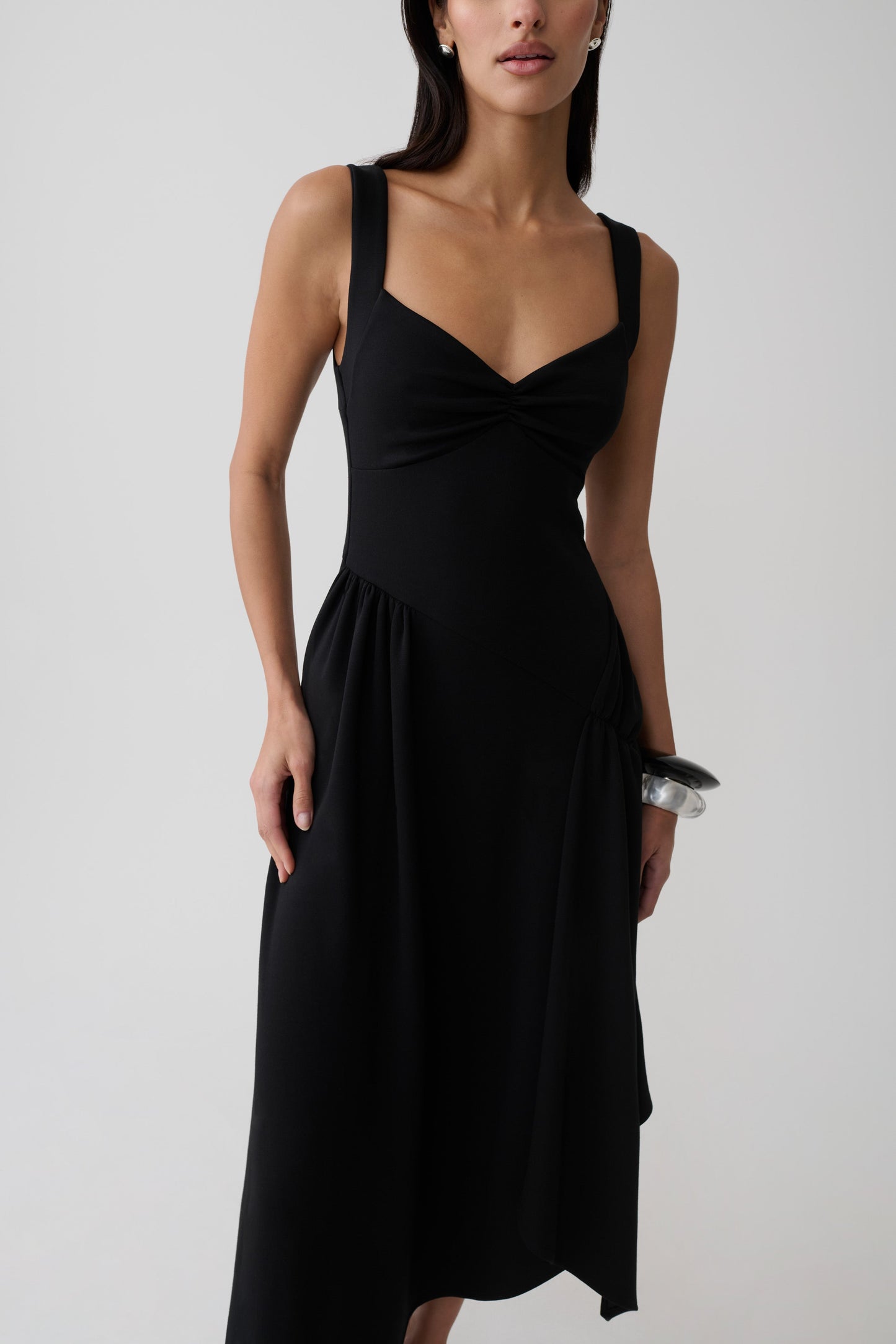 Cellini Asymmetric Hem Midi Dress - Black