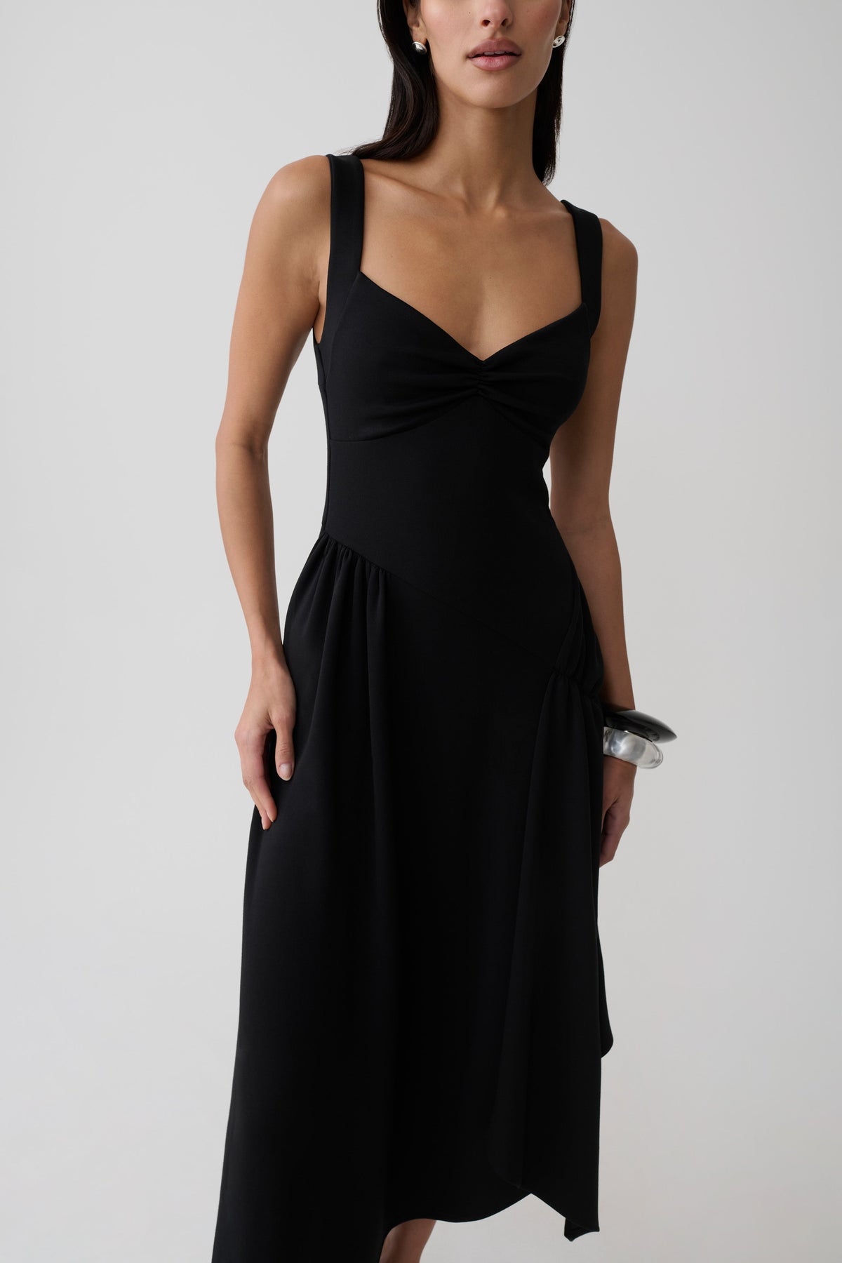 black formal midi dress Cellini Asymmetric Hem / | MESHKI 2025 NH SPRING FORMALS Color:Oliva TETA FOODS, Fattoush Salad Midi Length Sleeve Style