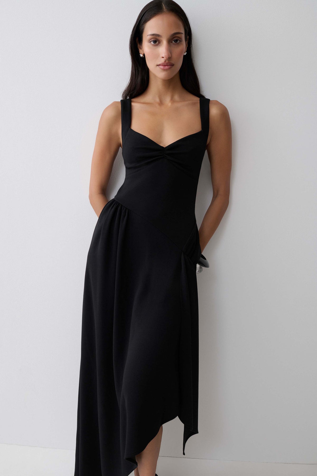 Cellini Asymmetric Hem Midi Dress - Black