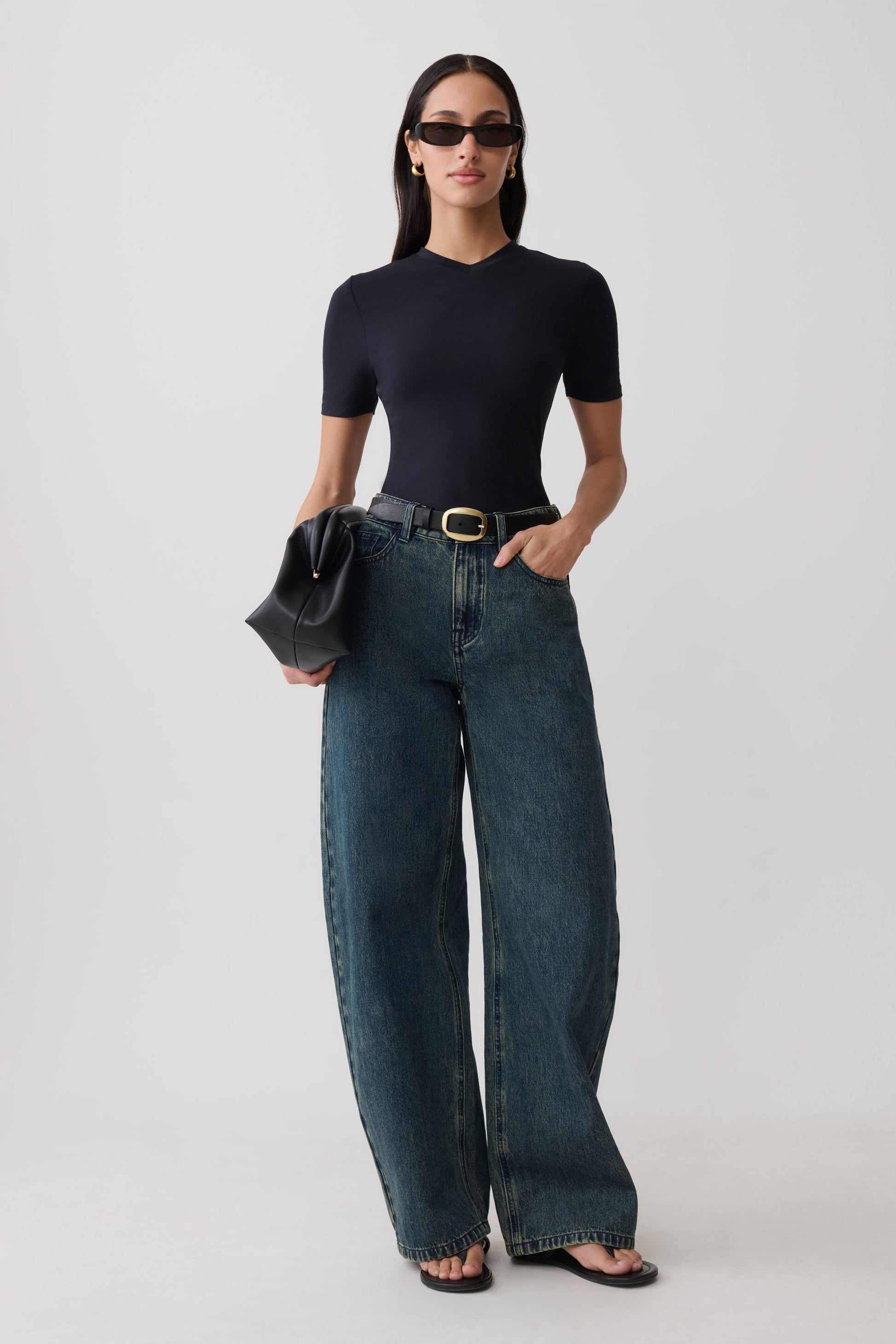 Janelle High V Neck Short Sleeve Top - Black #7