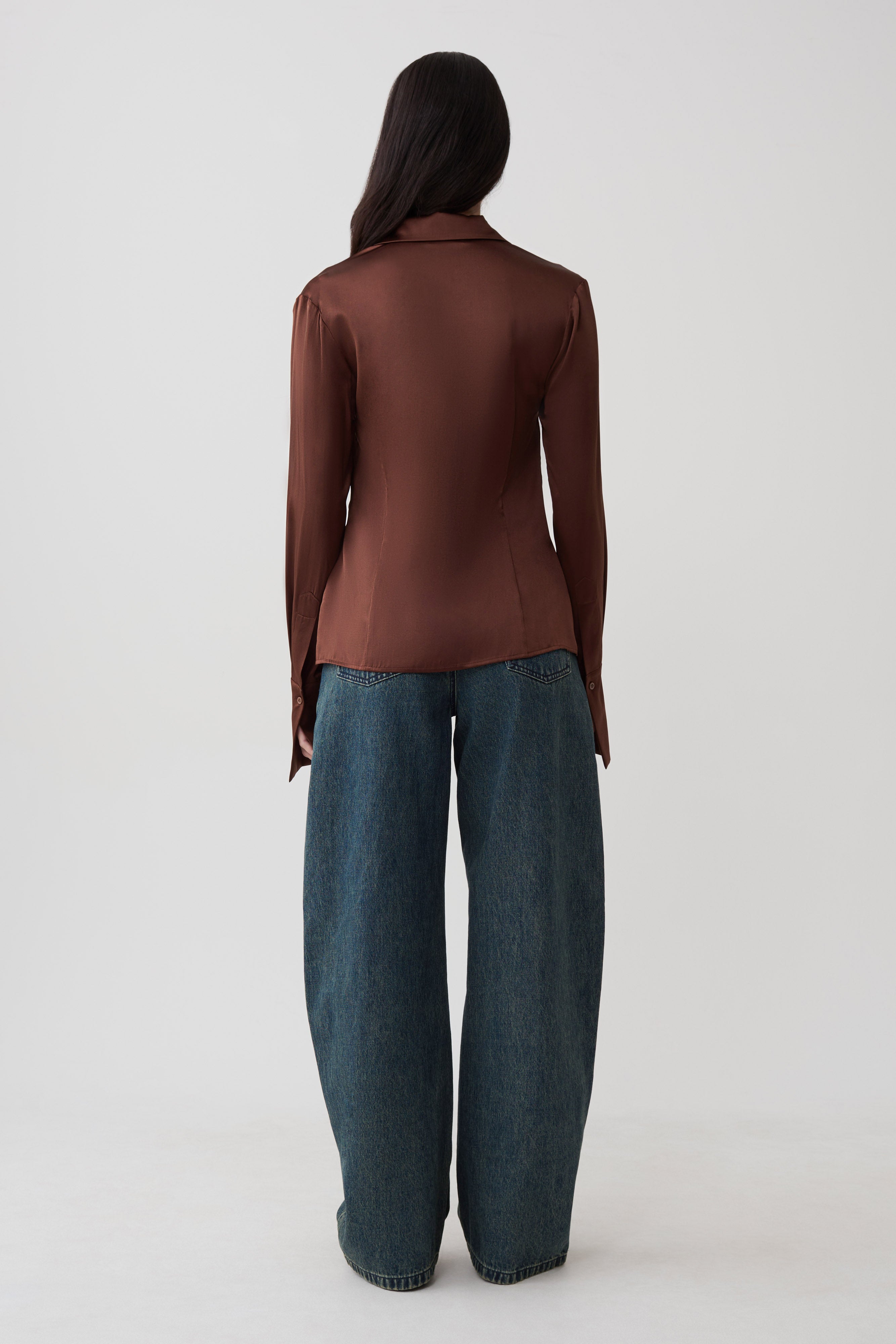 Queenie Silk Long Sleeve Shirt - Dark Chocolate | MESHKI US