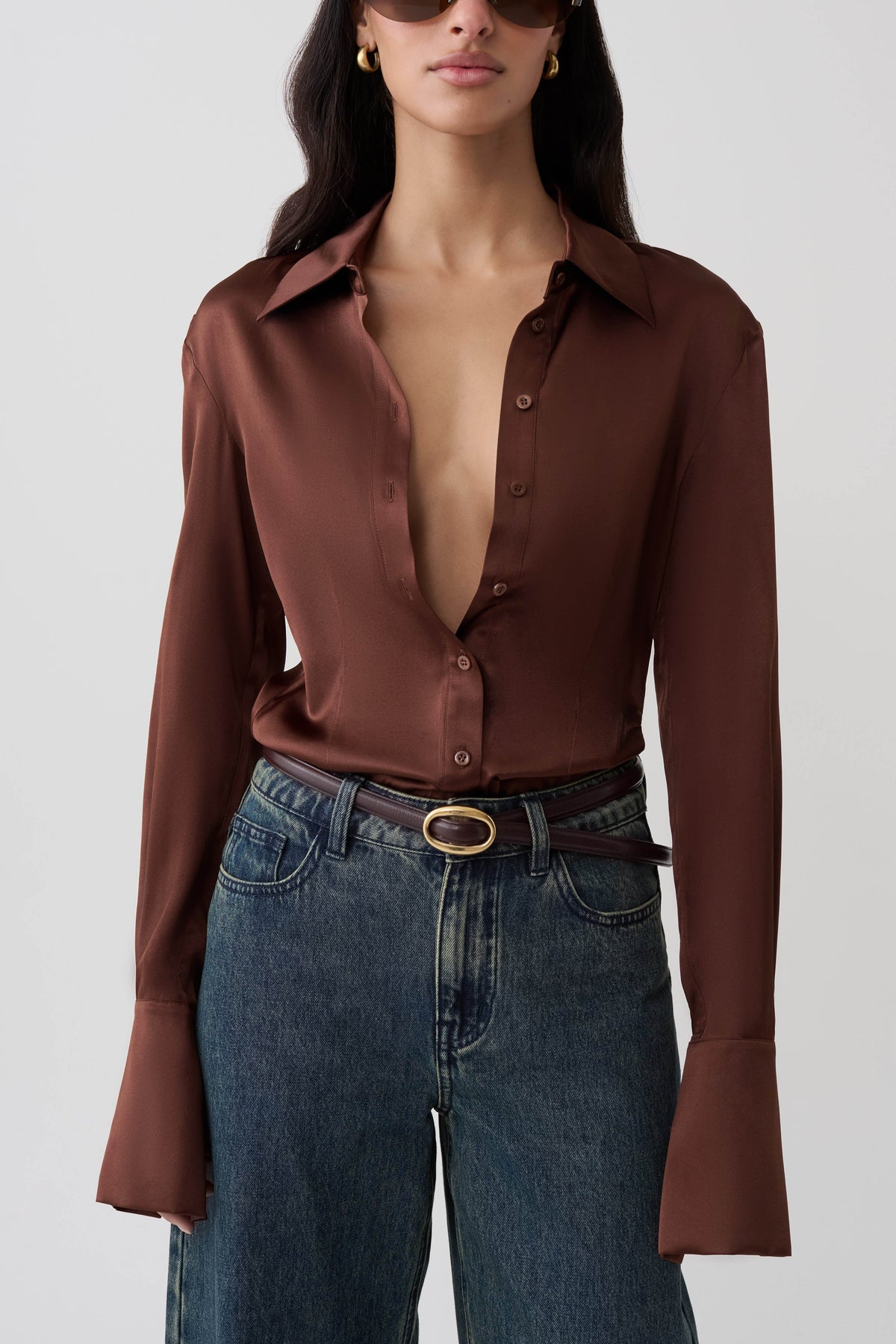 Queenie Silk Long Sleeve Shirt - Dark Chocolate #3