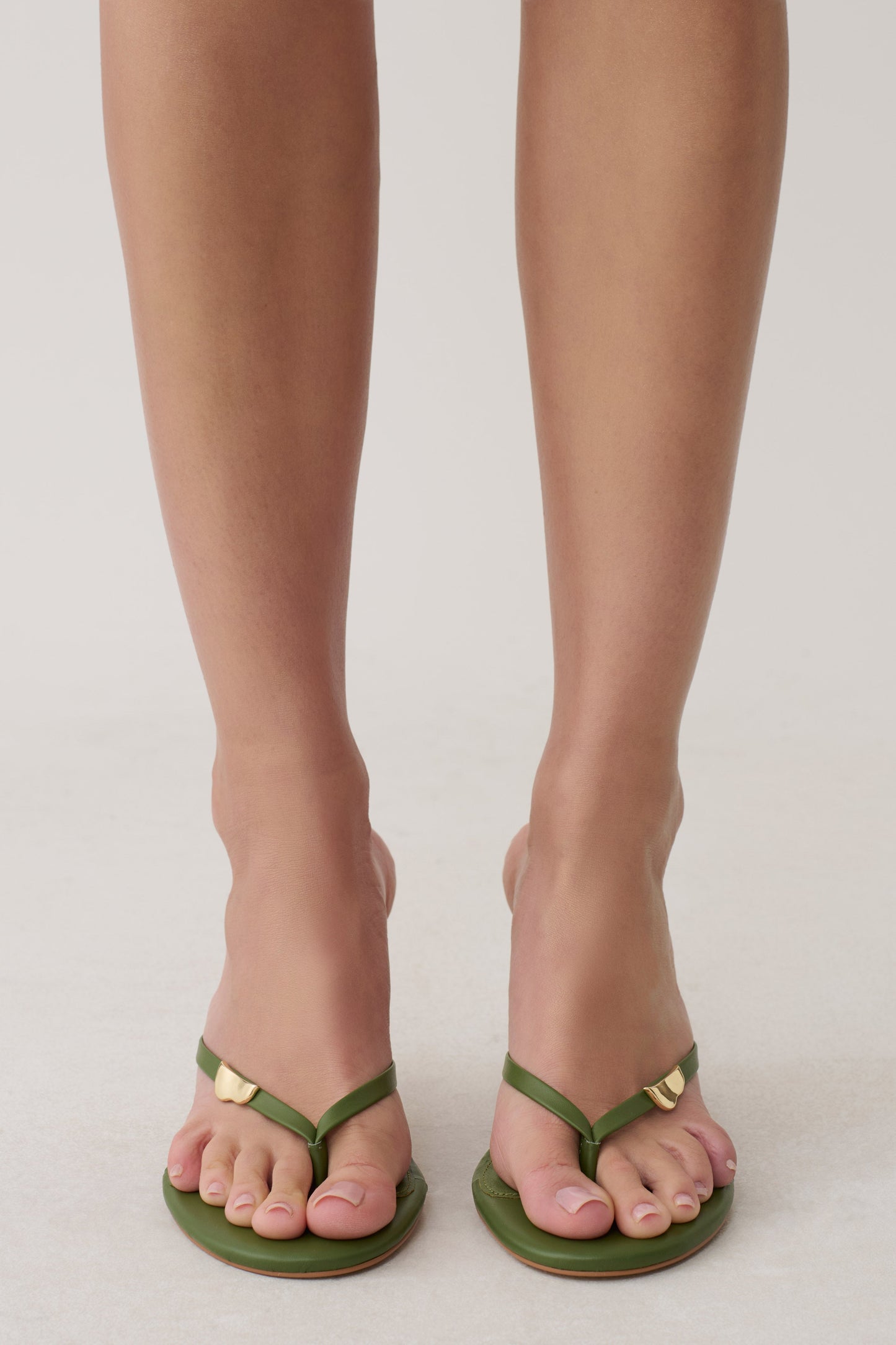 Elaria Thong Heels With Hardware - Martini Olive