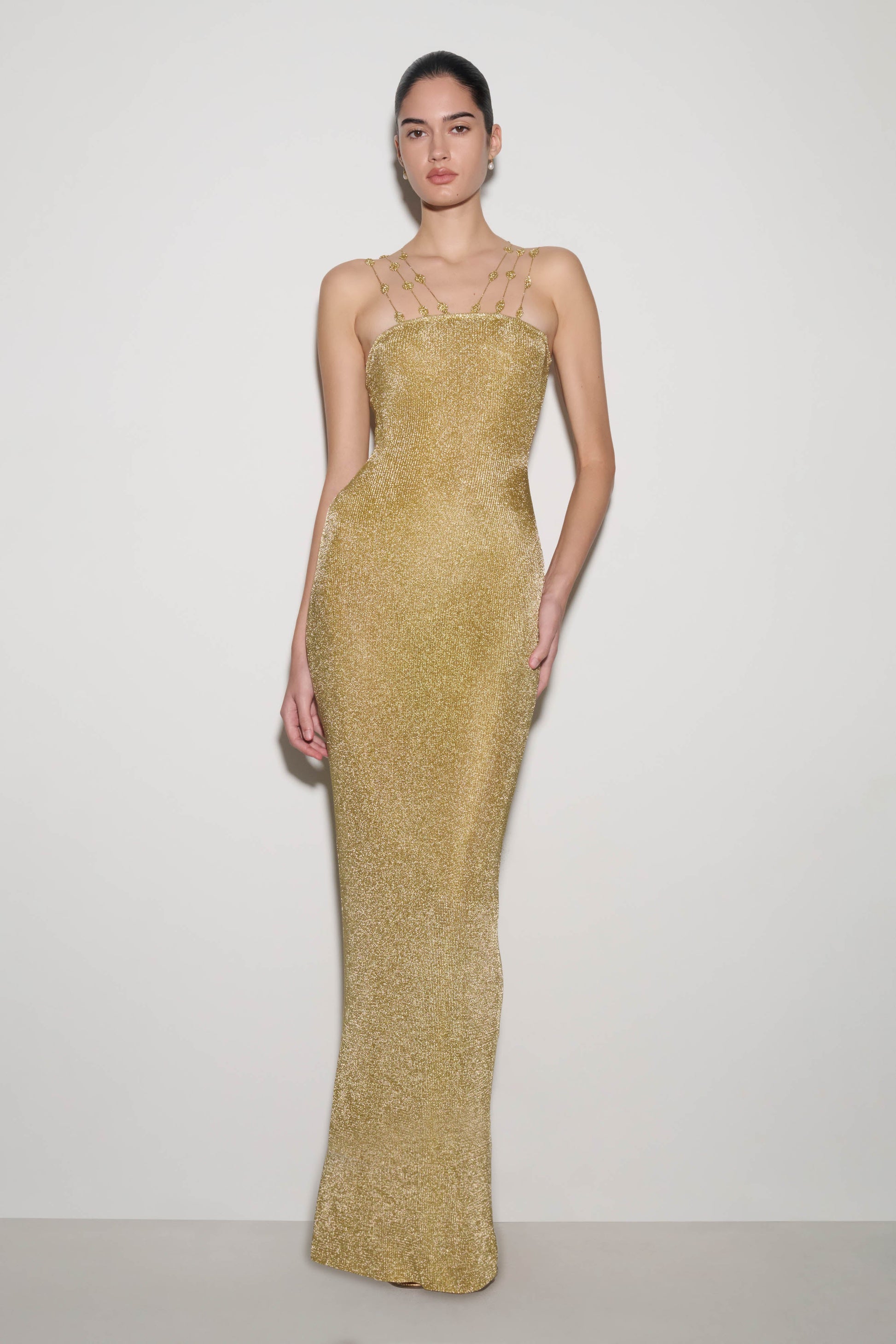 Shami Lurex Maxi Dress With Flowers - Gold #2