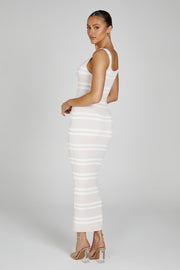 Henrietta Stripe Knit Maxi Dress - Nude/White