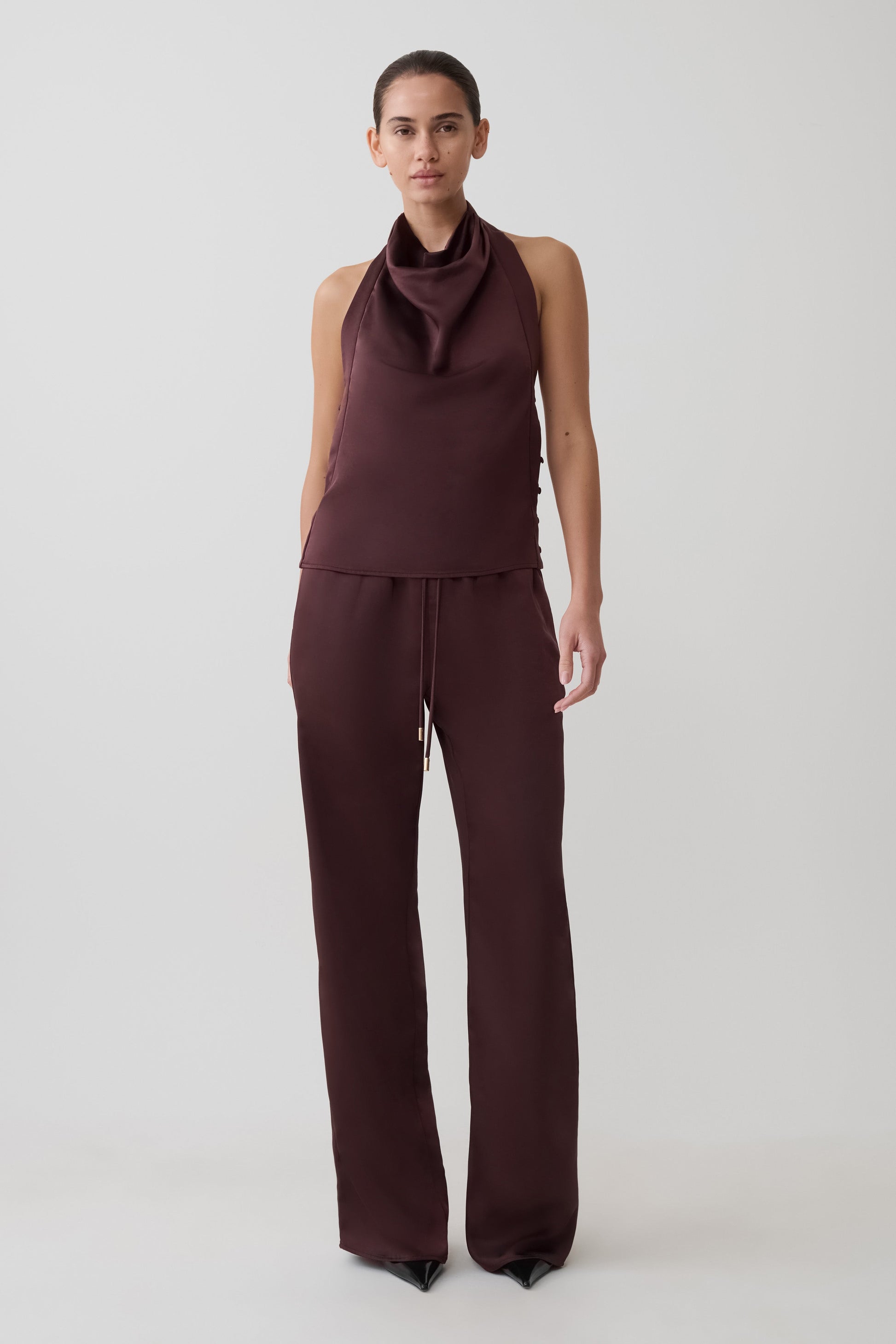 Danica Straight Leg Satin Pants - Mahogany #3