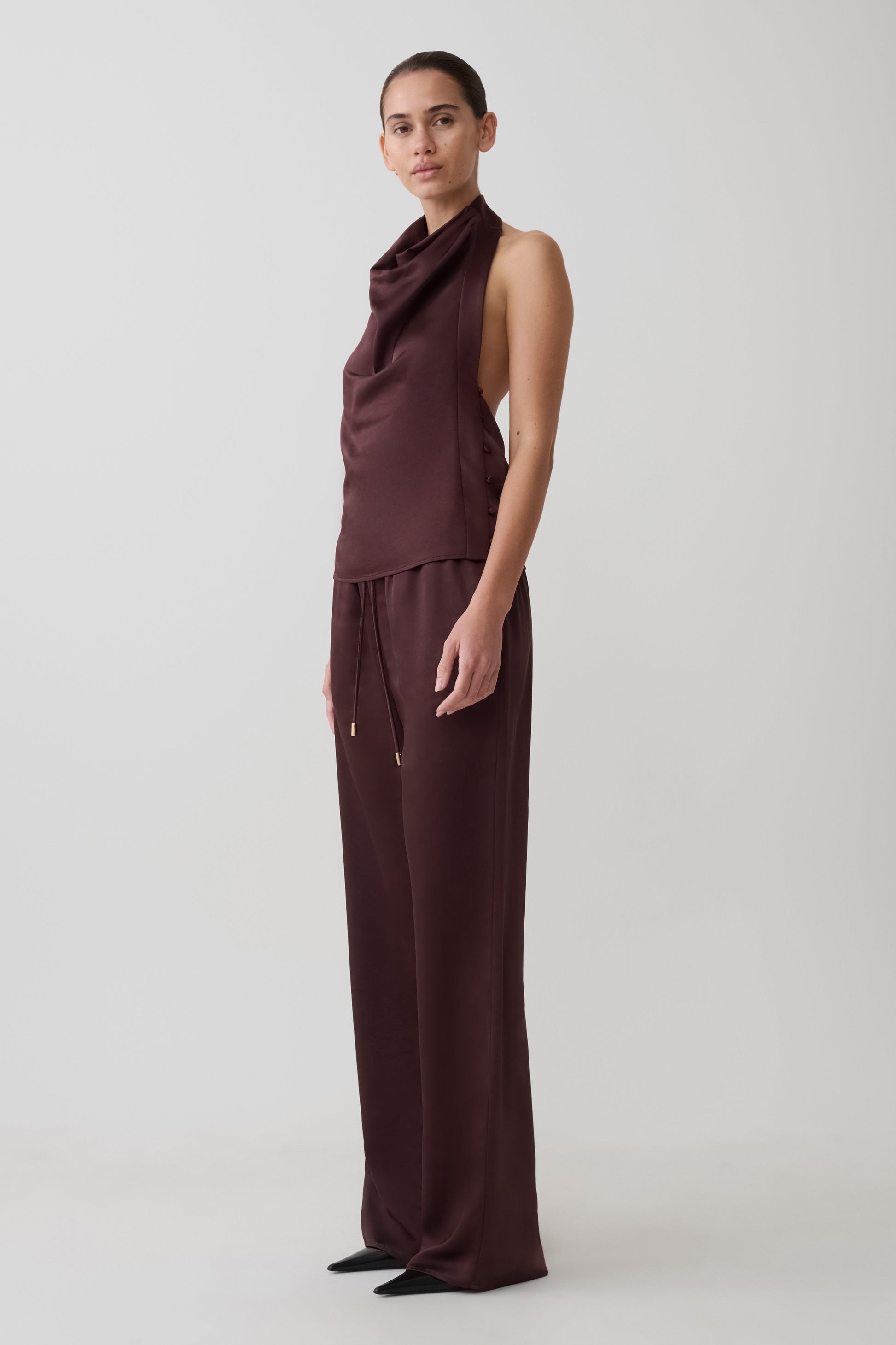 Danica Satin Halter Sleeveless Top - Mahogany #3