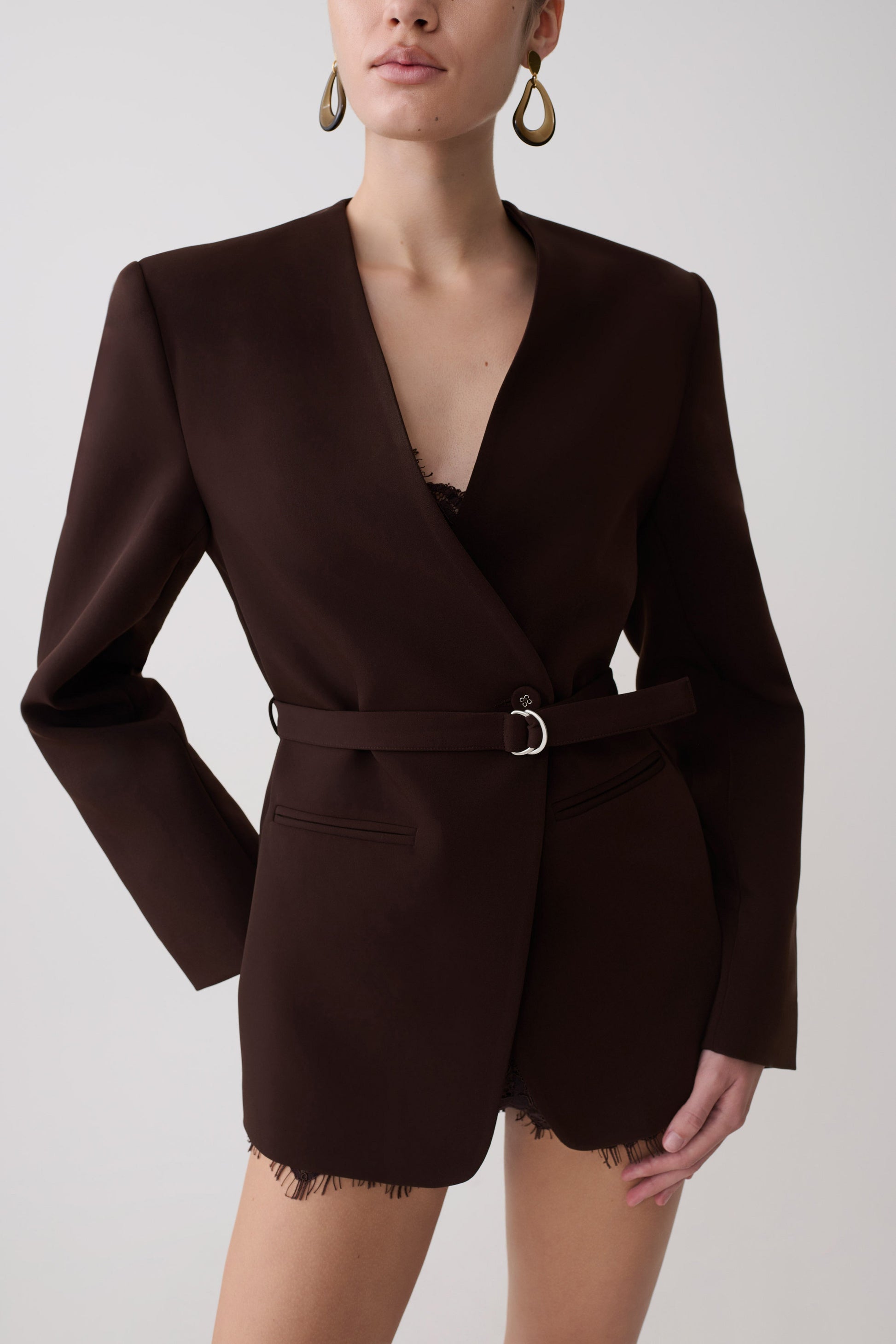 Darcie Drop Shoulder Suiting Blazer - Dark Chocolate #3