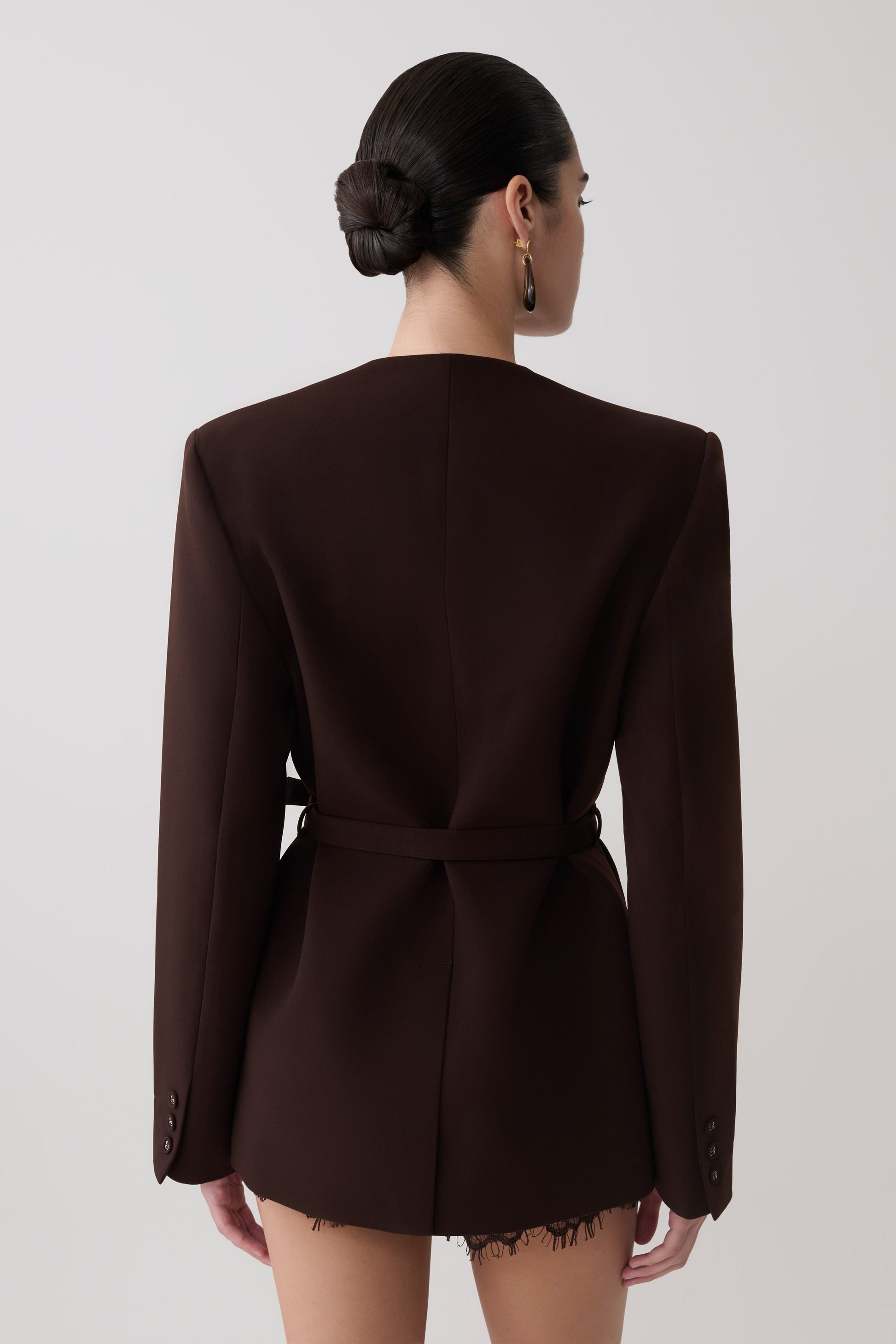 Darcie Drop Shoulder Suiting Blazer - Dark Chocolate #2