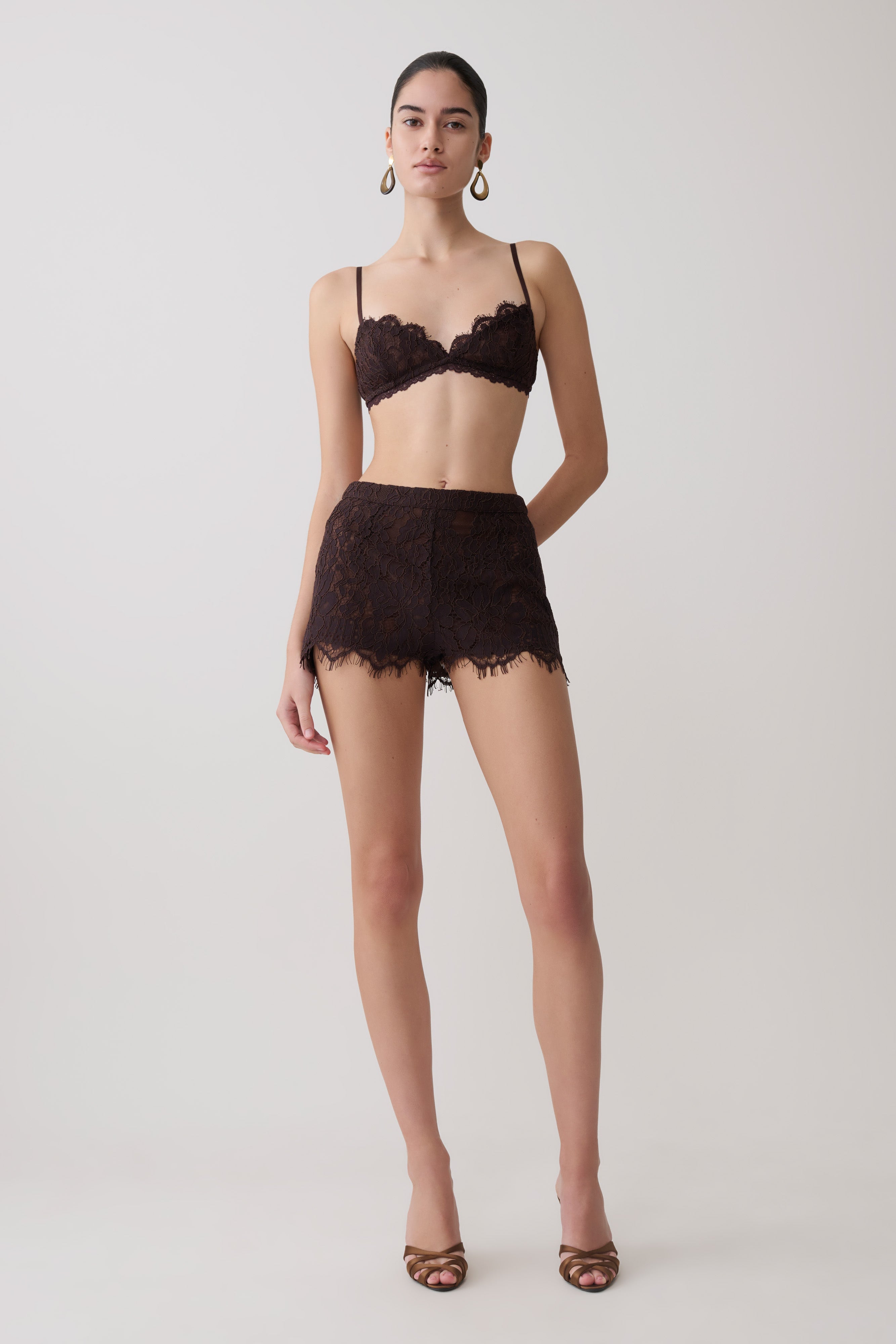 Gigi Lace Mini Shorts - Dark Chocolate | MESHKI US
