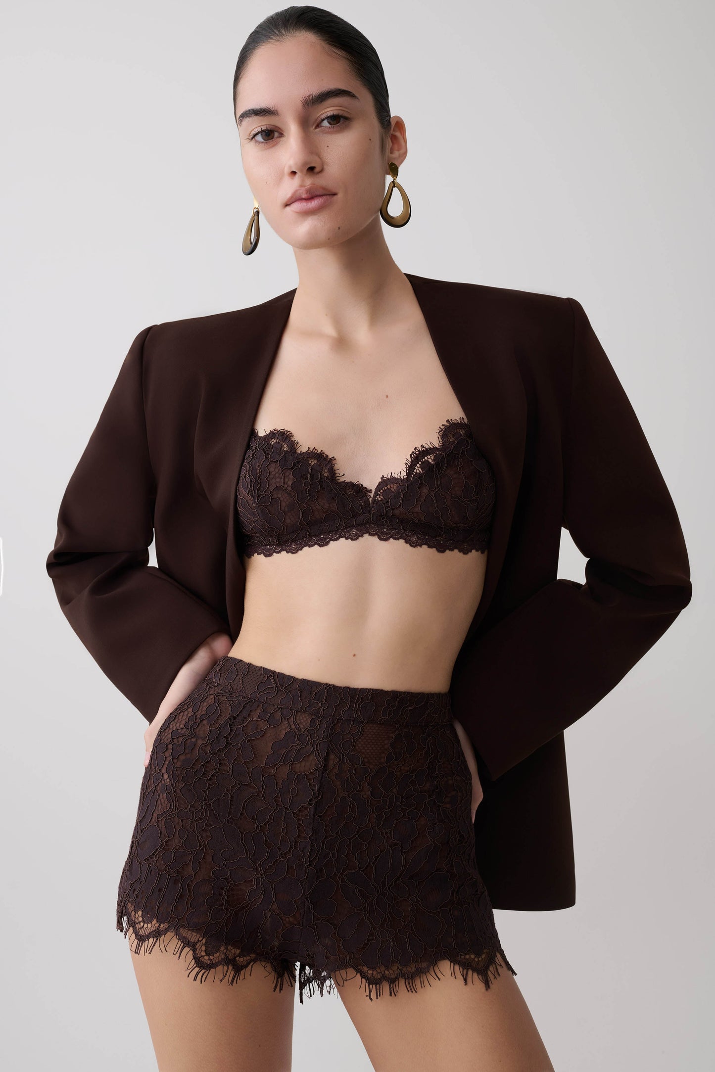 Gigi Lace Mini Shorts - Dark Chocolate