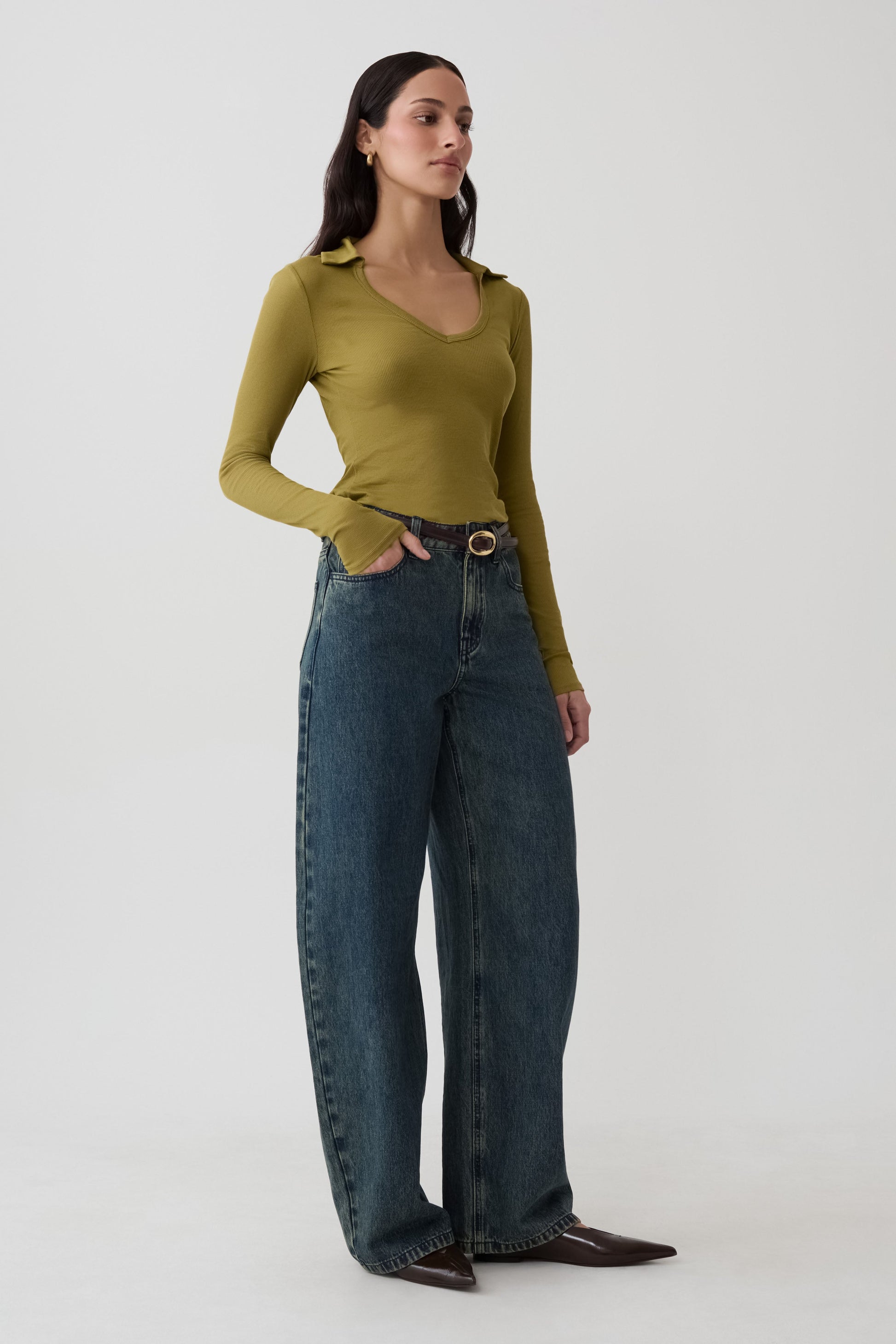 Jessina Collared Long Sleeve Top - Olive #5