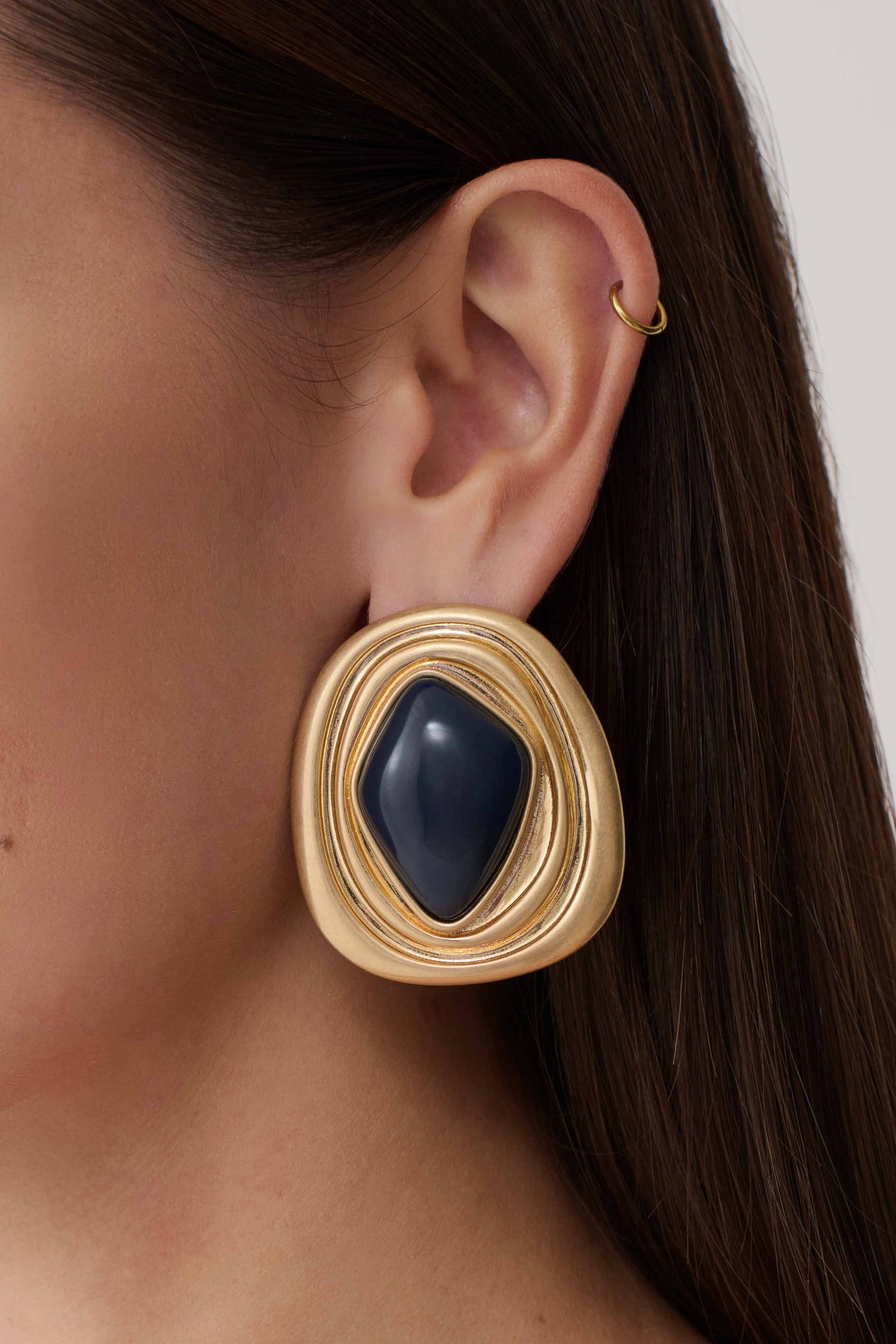 Eurydice Framed Stone Stud Earring - Gold/Navy