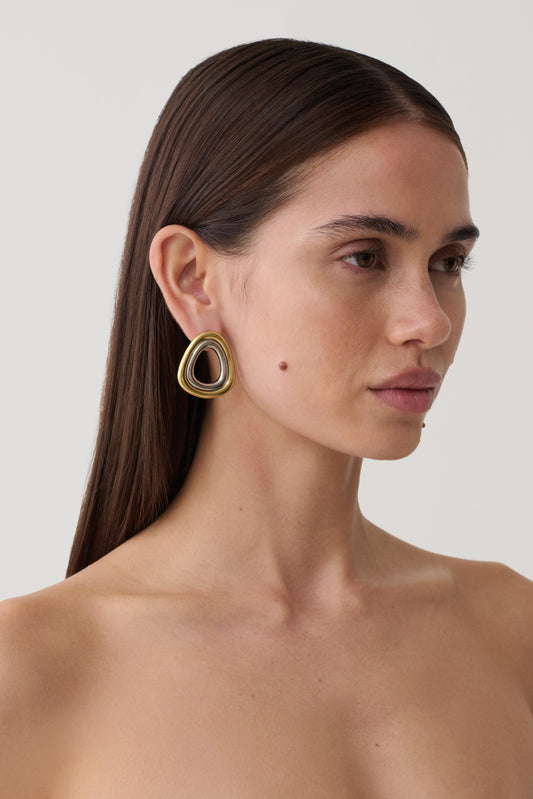 Empire Two Toned Rounded Triangle Earring - Silver/Gold