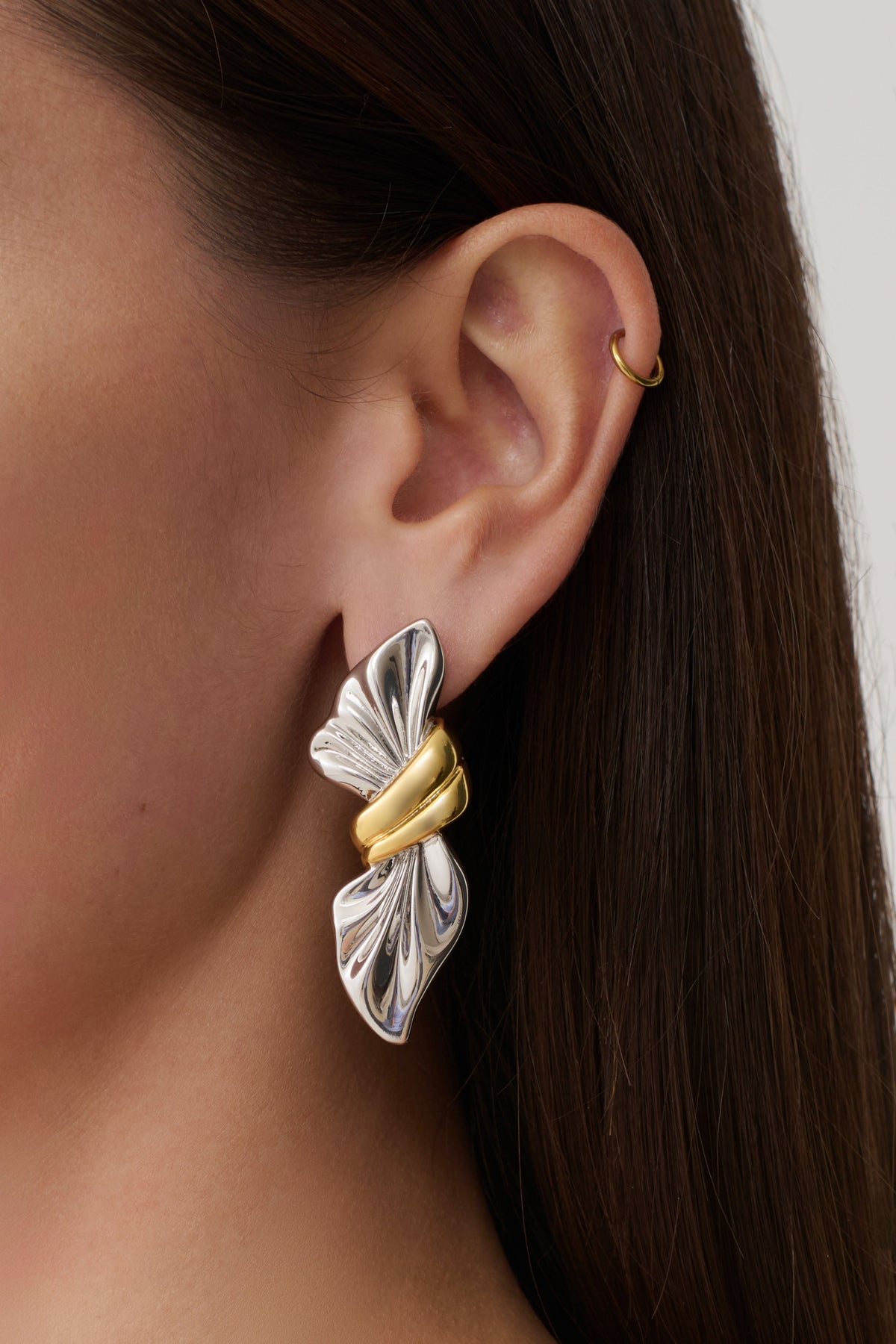 Empress Mixed Metal Twisted Bow Earrings - Silver/Gold #4