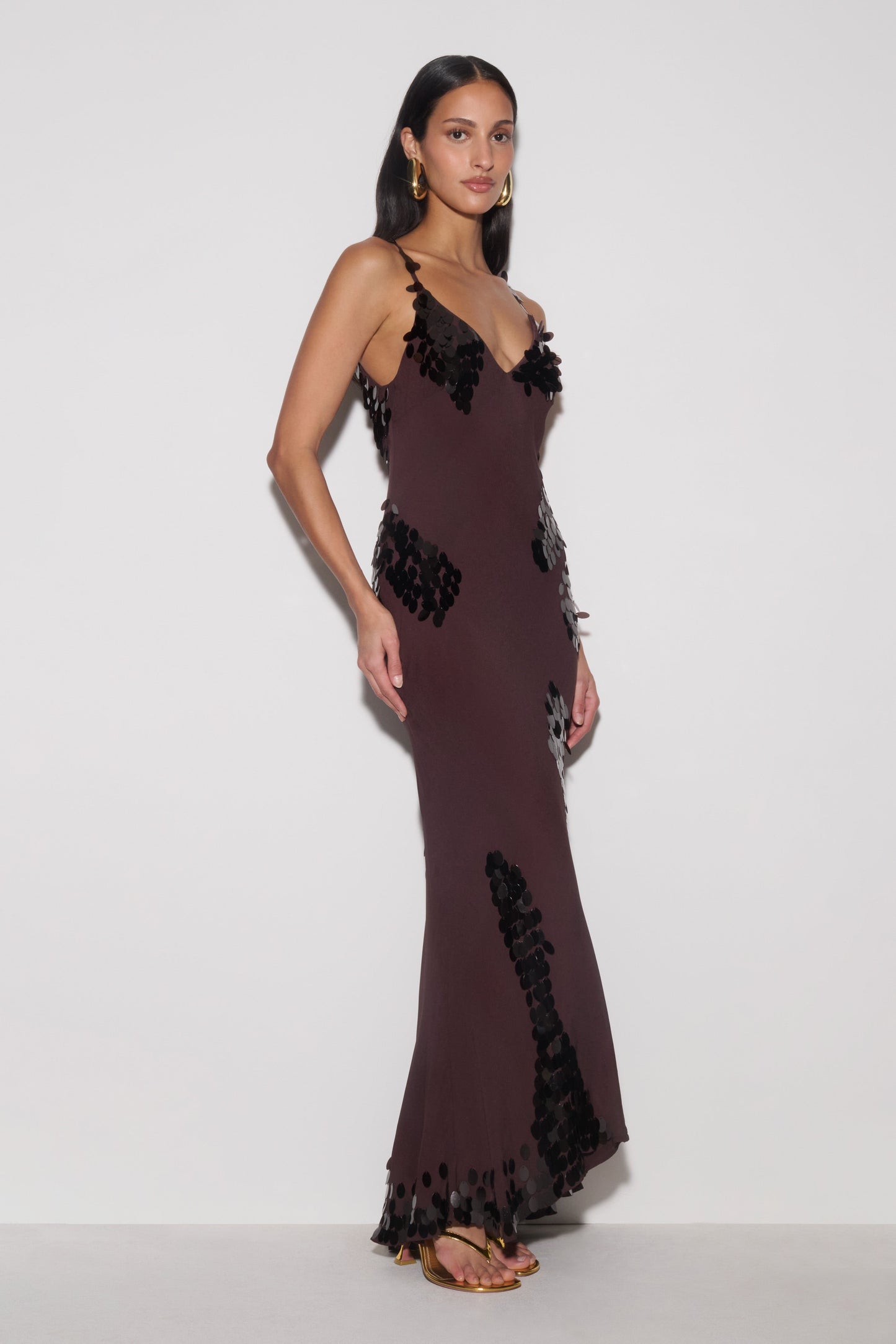Josette Sequin & Chiffon Maxi Dress - Dark Chocolate
