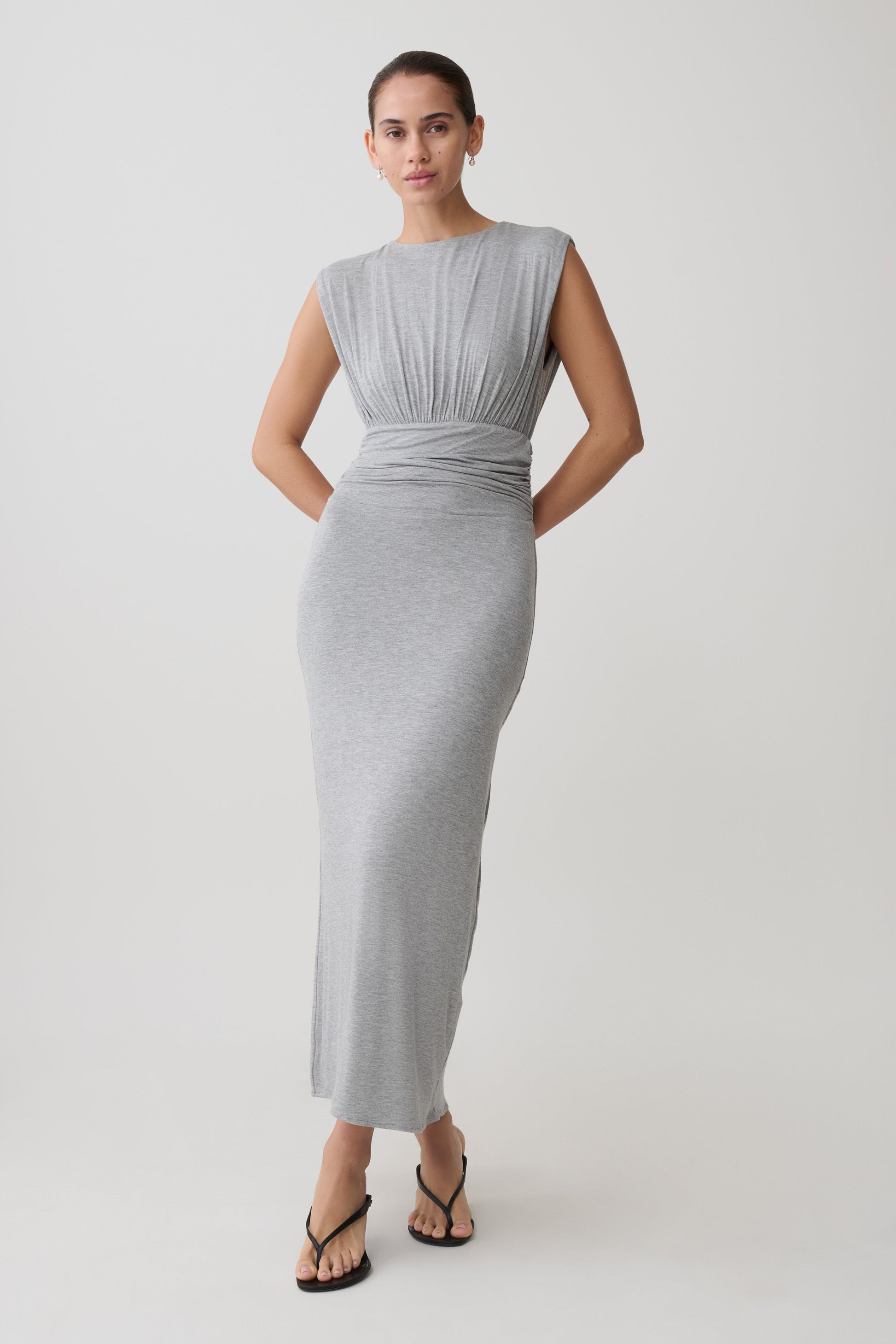 Kura Ruched Modal Sleeveless Midi Dress / Grey Marle | MESHKI