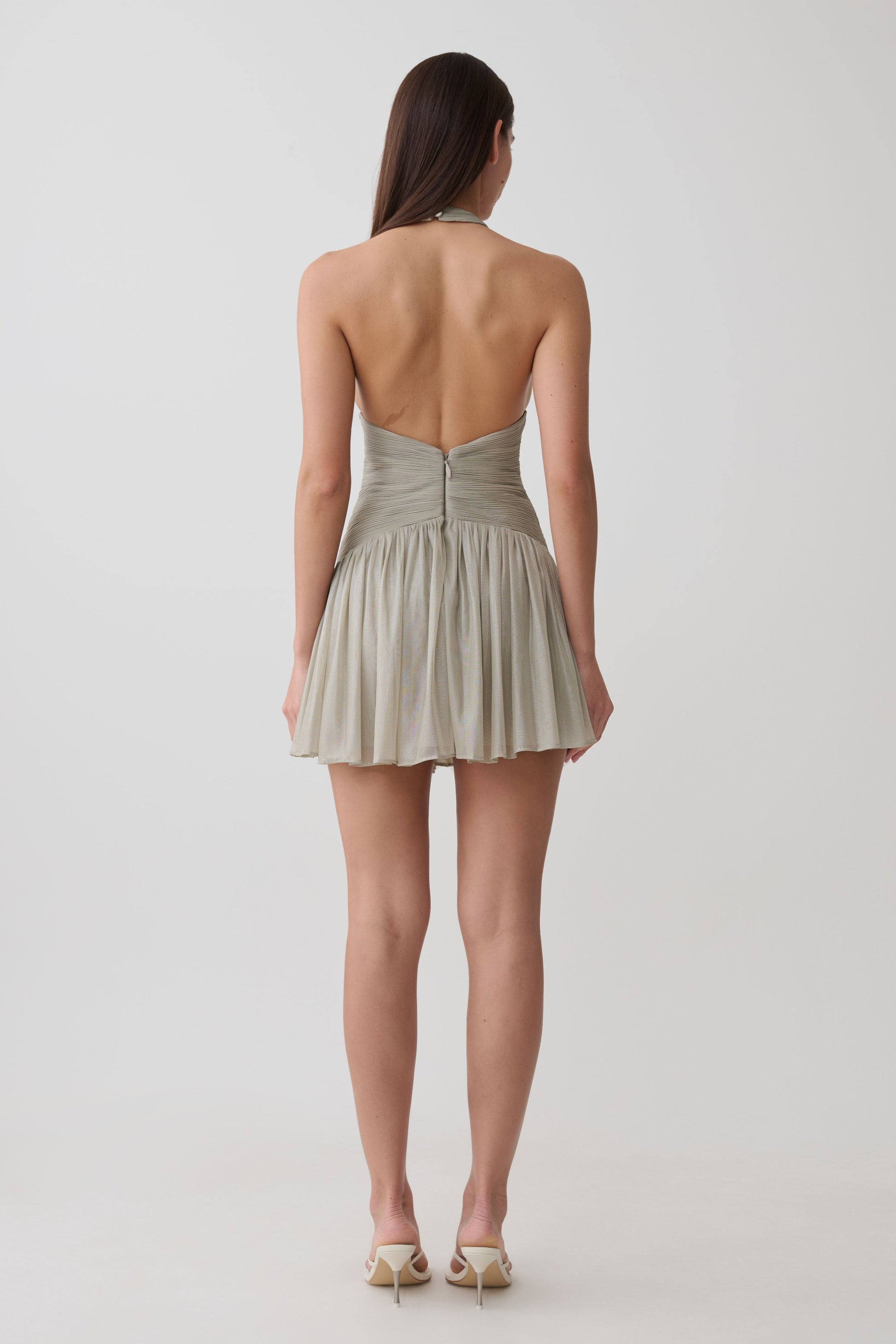 silver halter mini dress MOTEL X JACQUIE Atik Halterneck Mini Dress in Satin Silver