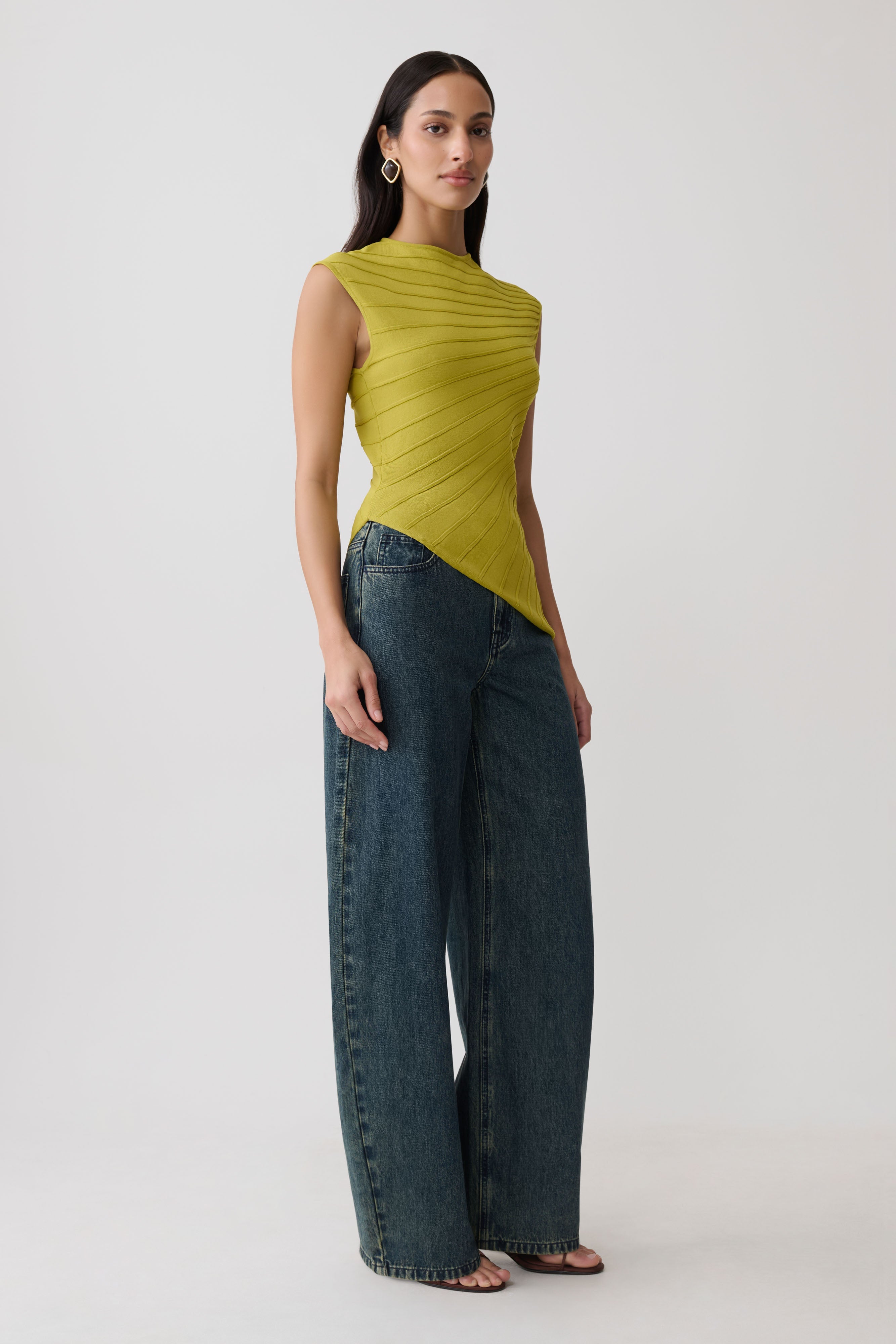 Marylee Knit Ribbed Sleeveless Top - Olive | MESHKI US